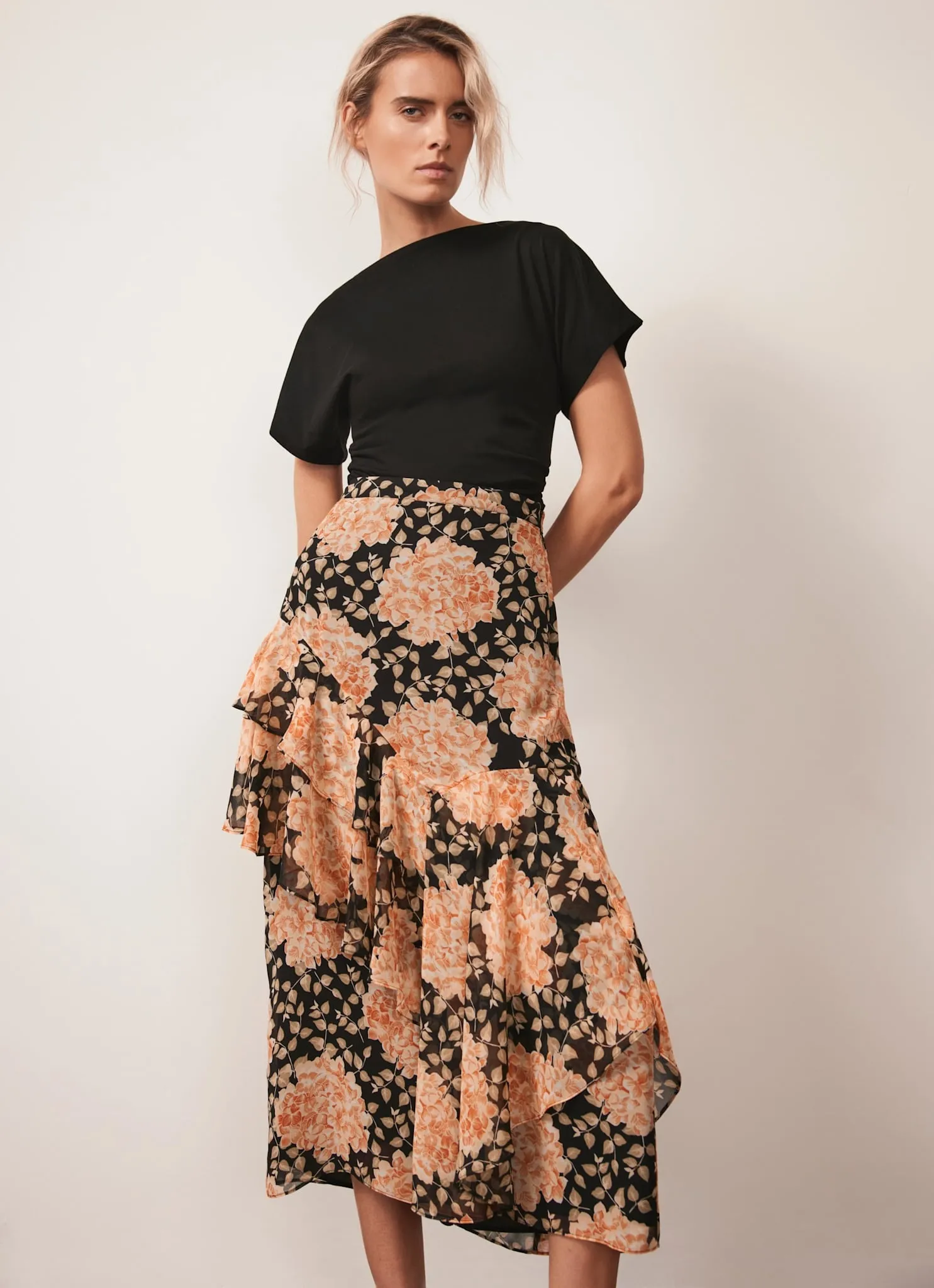 Orange Floral Print Midi Skirt sold by Mint Velvet product image thumbnail 3