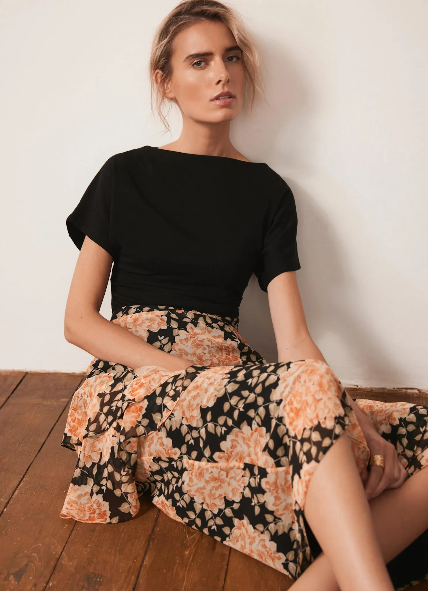 Orange Floral Print Midi Skirt sold by Mint Velvet product image thumbnail 2