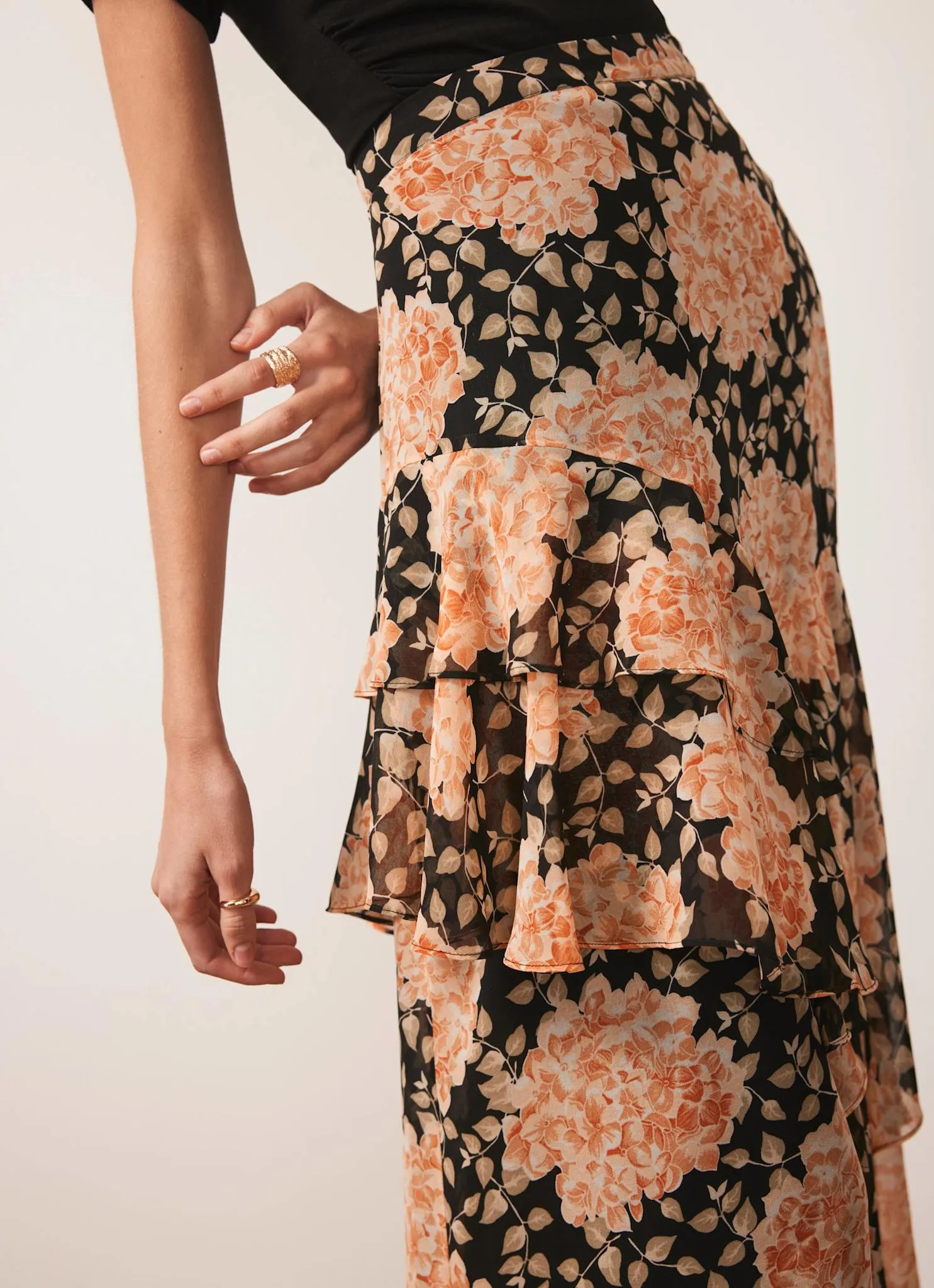 Orange Floral Print Midi Skirt sold by Mint Velvet product image thumbnail 5
