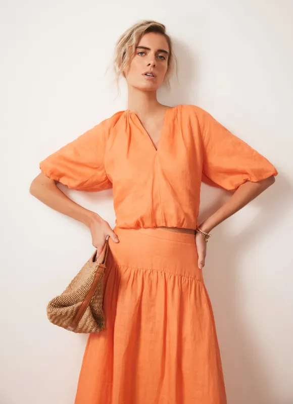 Orange Cotton Puff Sleeve Top sold by Mint Velvet