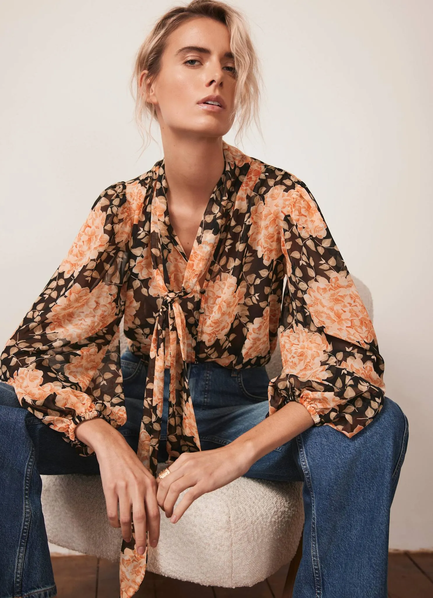 Orange Floral Print Blouse sold by Mint Velvet
