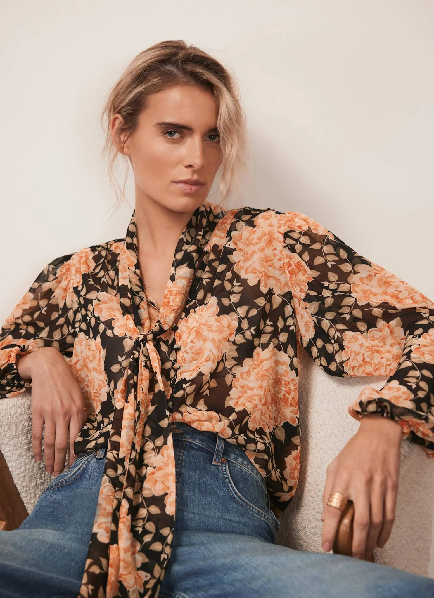 Orange Floral Print Blouse sold by Mint Velvet product image thumbnail 4