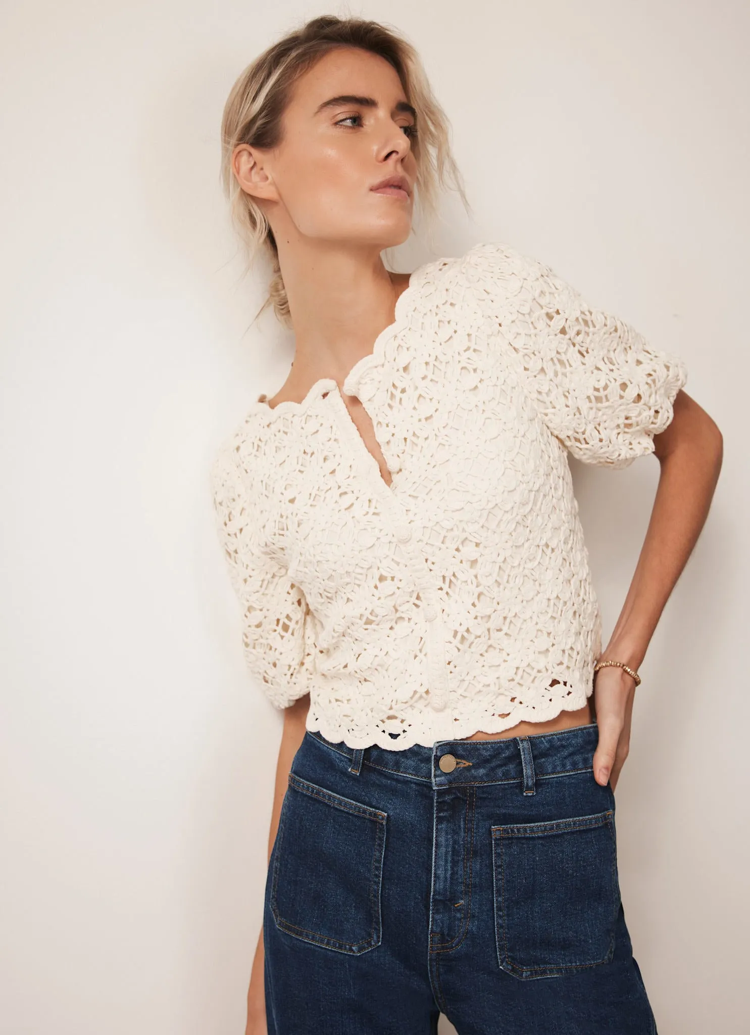 Cream Crochet Knit Top sold by Mint Velvet