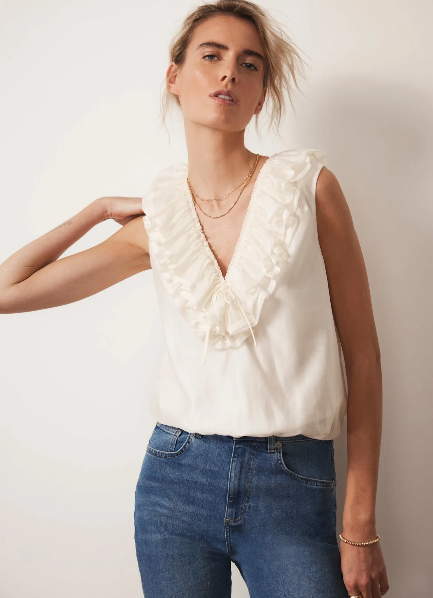 Cream Ruffle Front Top sold by Mint Velvet product image thumbnail 2