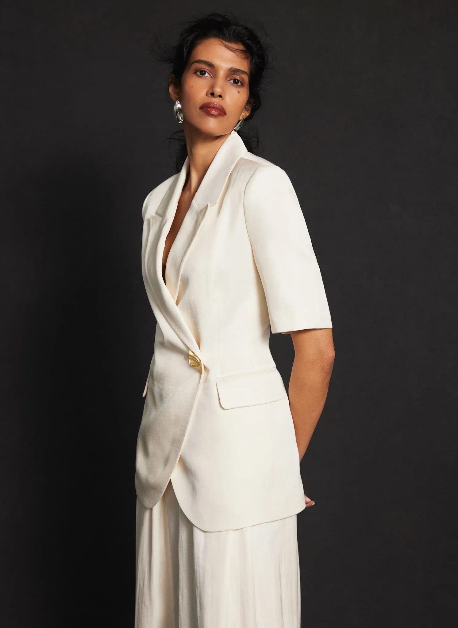 Cream Short Sleeve Longline Blazer sold by Mint Velvet product image thumbnail 2