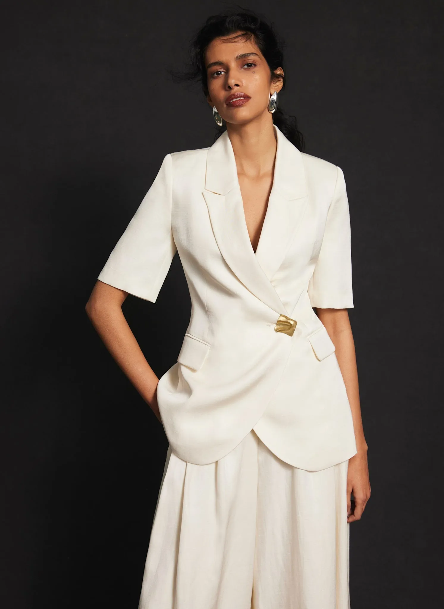 Cream Short Sleeve Longline Blazer sold by Mint Velvet product image thumbnail 5