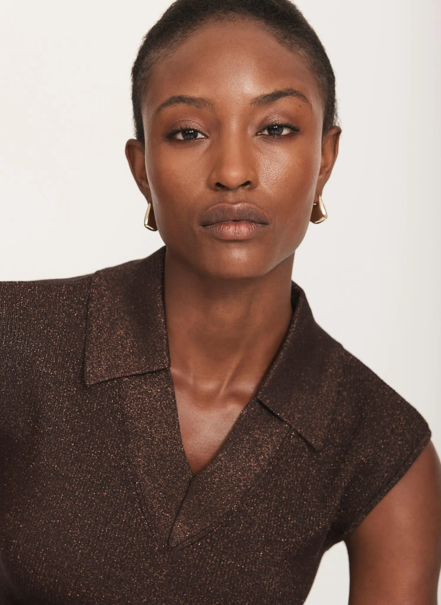 Brown Metallic Sleeveless Knit Top sold by Mint Velvet product image thumbnail 3