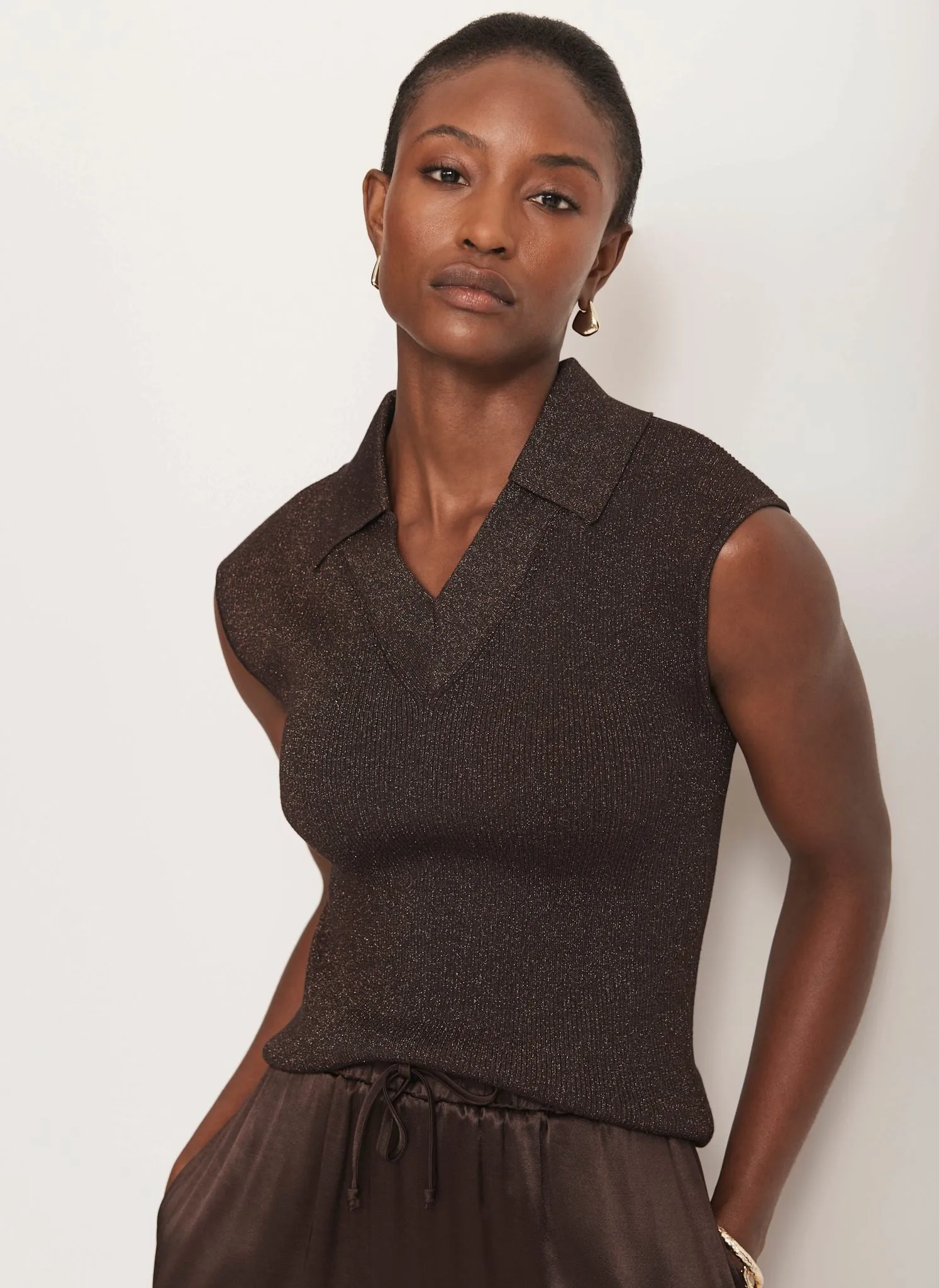 Brown Metallic Sleeveless Knit Top sold by Mint Velvet product image thumbnail 4