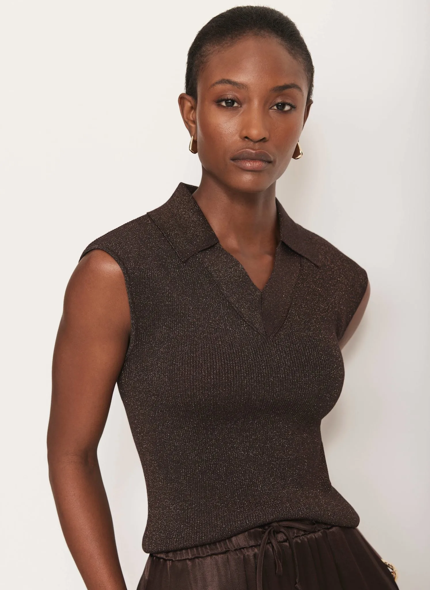Brown Metallic Sleeveless Knit Top sold by Mint Velvet product image thumbnail 2