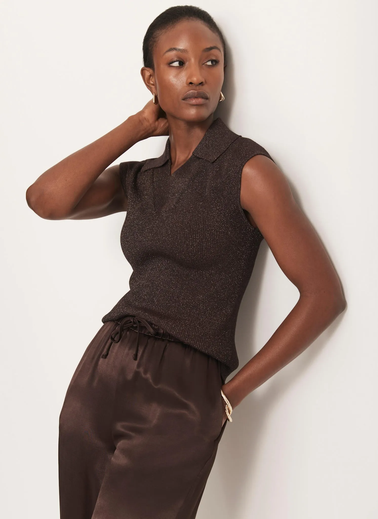 Brown Metallic Sleeveless Knit Top sold by Mint Velvet product image thumbnail 5