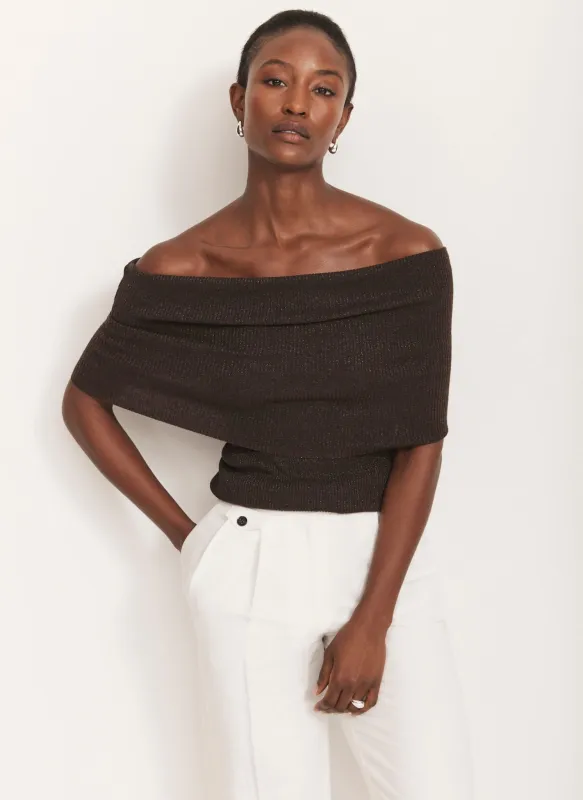 Brown Metallic Bardot Top sold by Mint Velvet