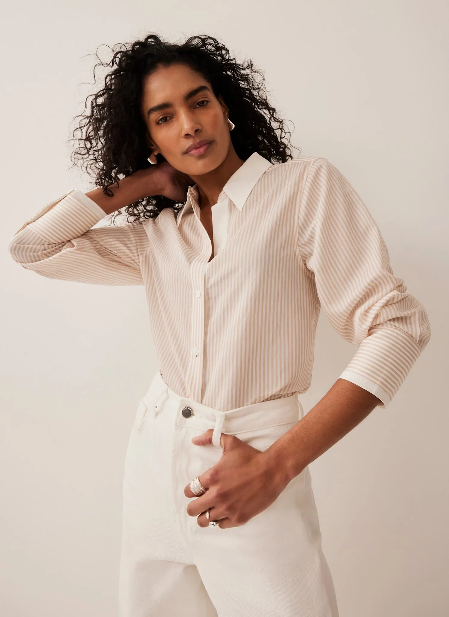 Neutral Striped Longline Shirt sold by Mint Velvet product image thumbnail 3
