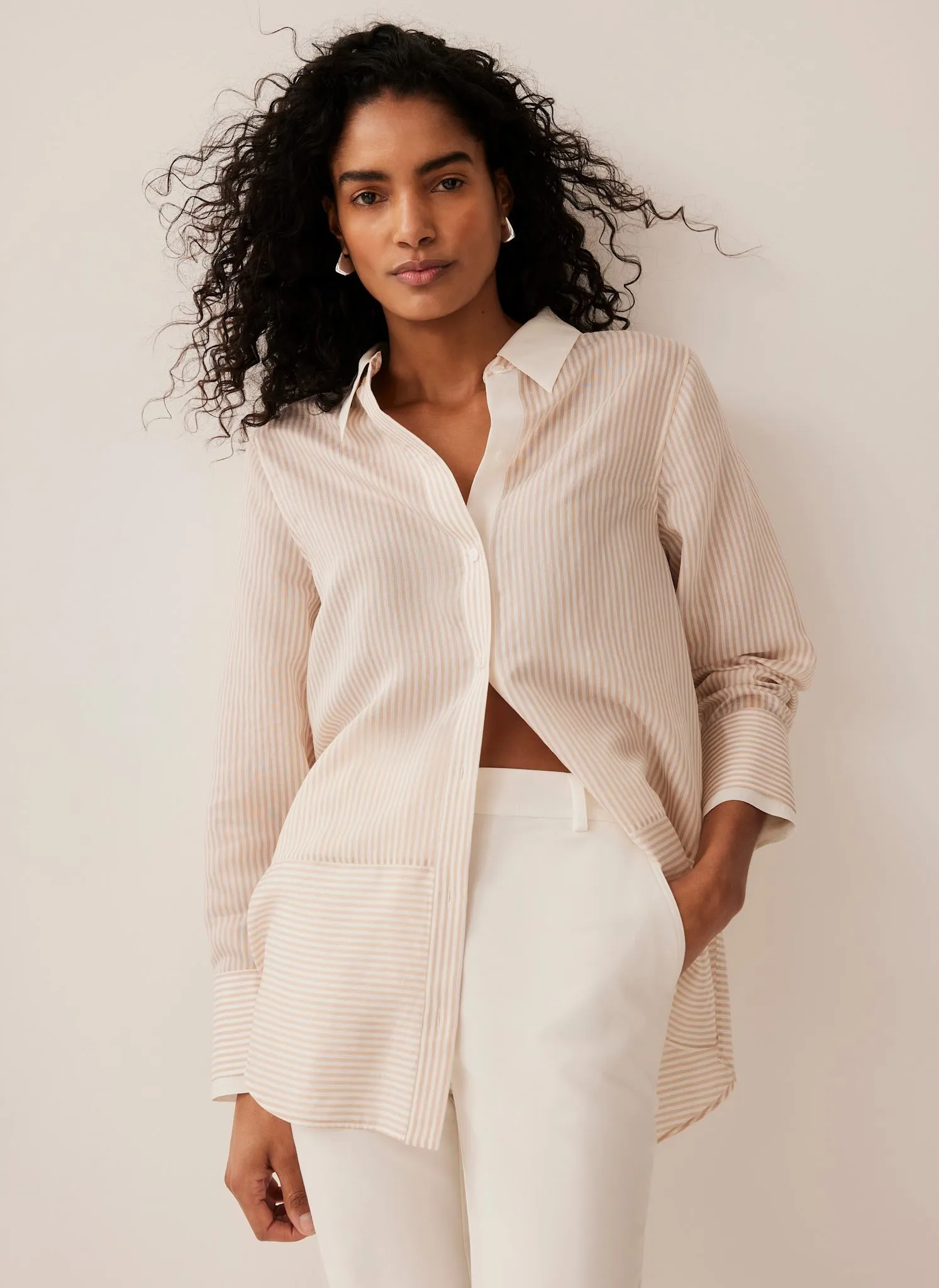 Neutral Striped Longline Shirt sold by Mint Velvet