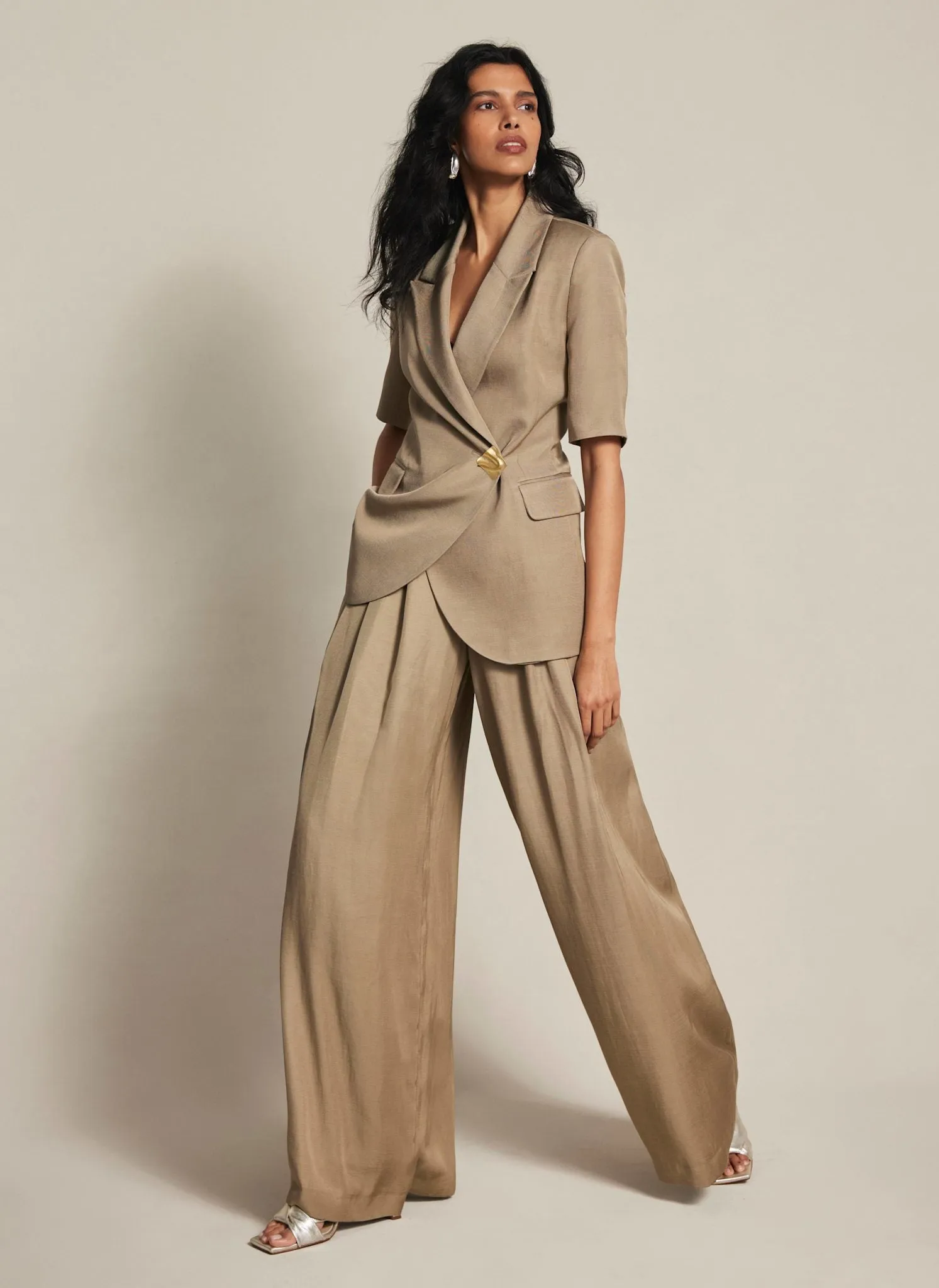 Taupe Short Sleeve Longline Blazer sold by Mint Velvet product image thumbnail 3