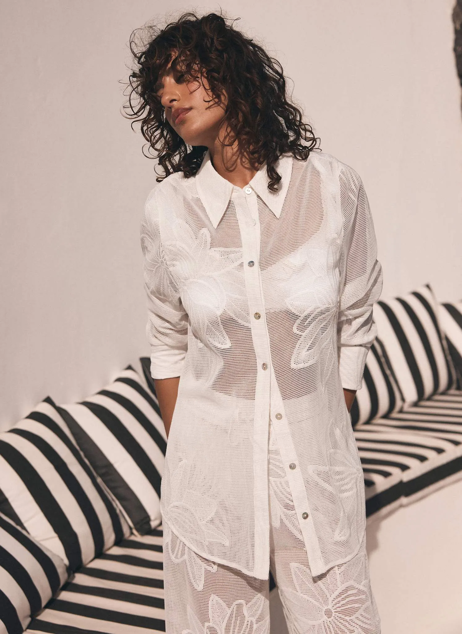 White Floral Mesh Shirt sold by Mint Velvet product image thumbnail 5