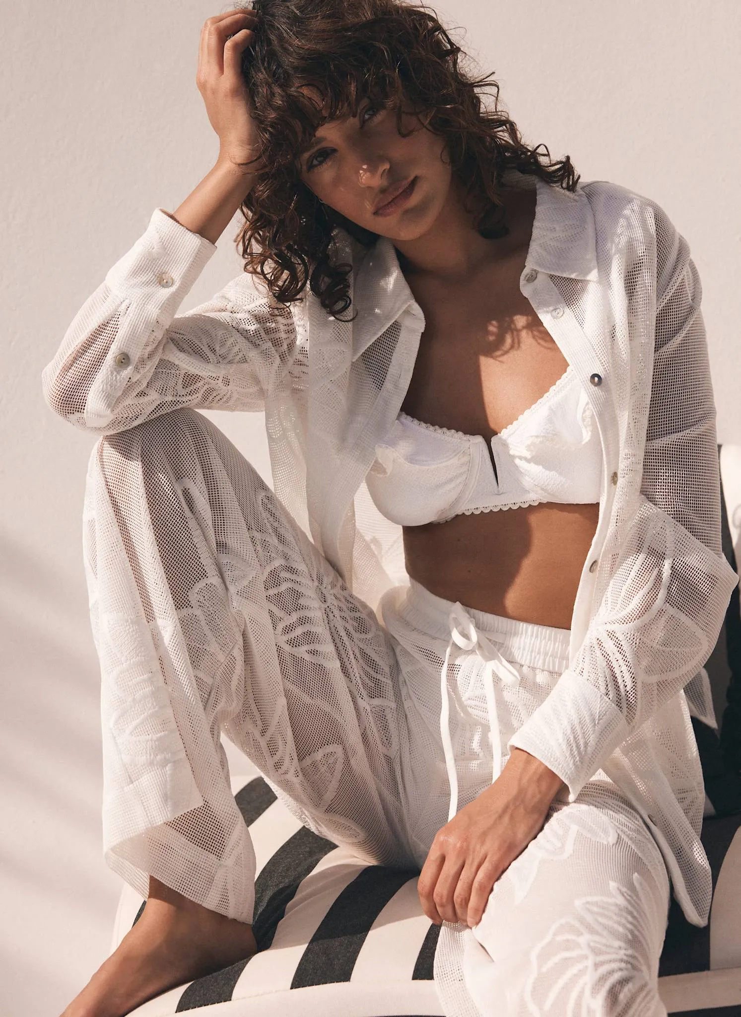 White Floral Mesh Shirt sold by Mint Velvet