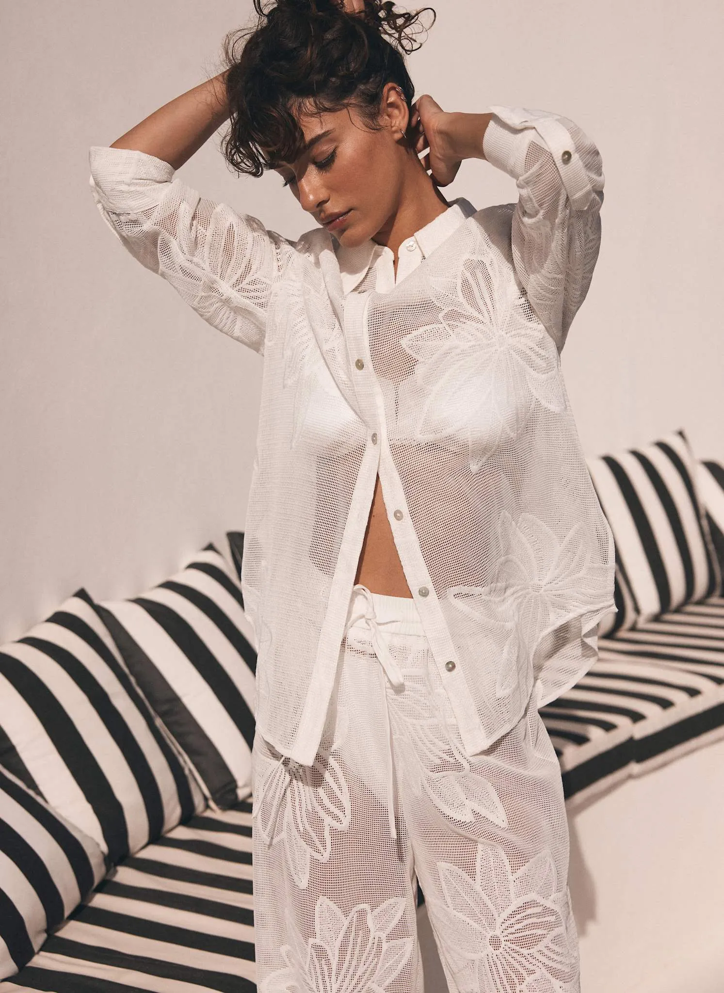 White Floral Mesh Shirt sold by Mint Velvet product image thumbnail 3