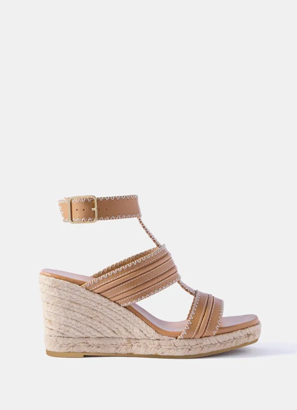 Ria Neutral Whipstitch Wedge Heels sold by Mint Velvet