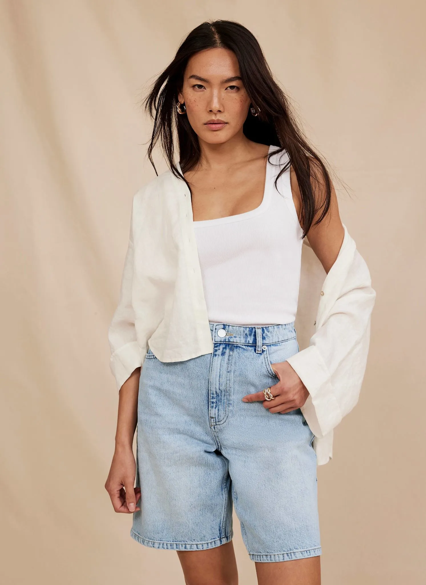 Mid Indigo Long Denim Shorts sold by Mint Velvet