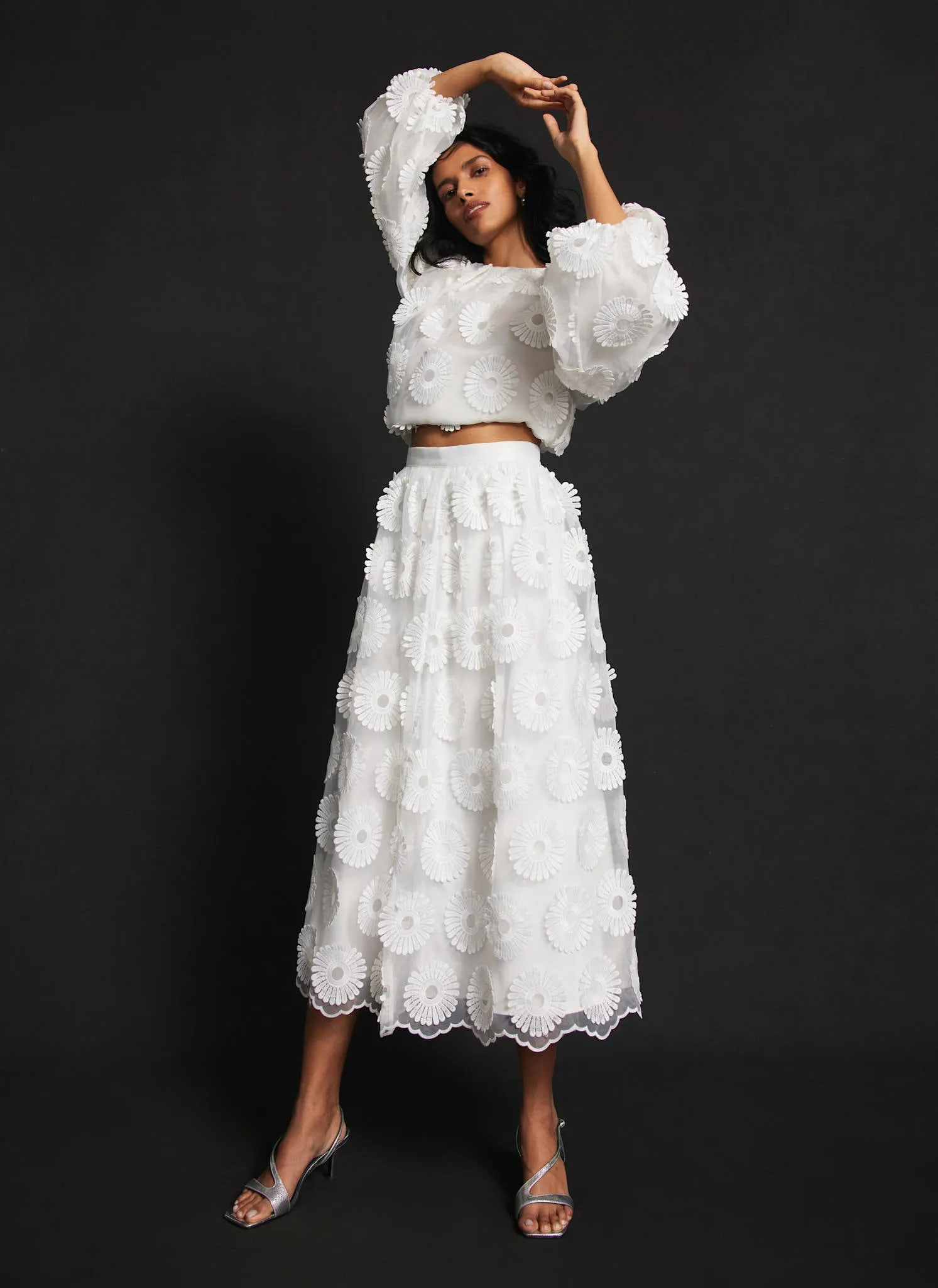 White Floral Applique Midi Skirt sold by Mint Velvet product image thumbnail 2