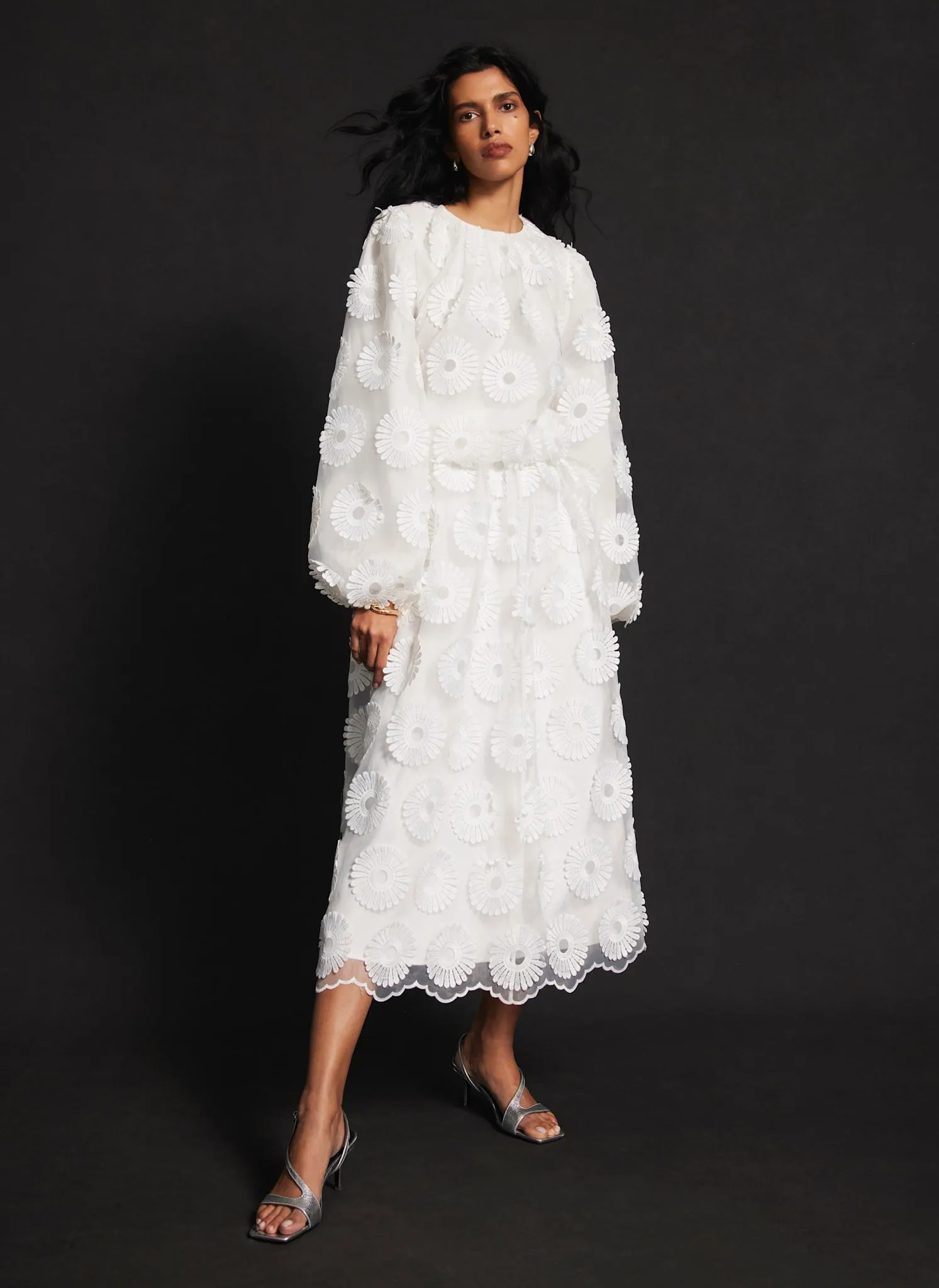 White Floral Applique Midi Skirt sold by Mint Velvet