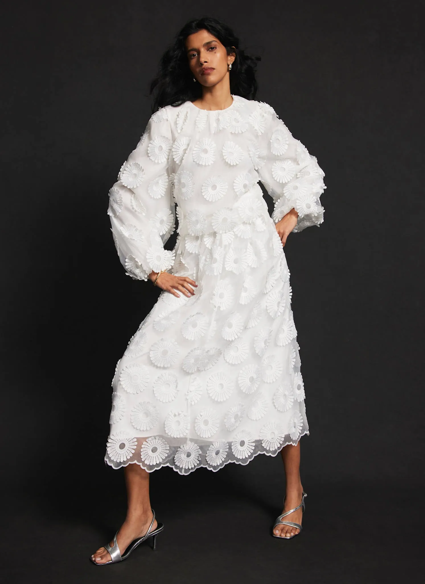 White Floral Applique Midi Skirt sold by Mint Velvet product image thumbnail 4