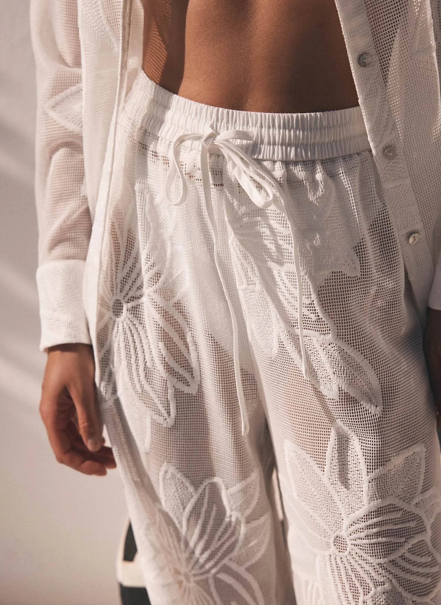 White Floral Mesh Wide Trousers sold by Mint Velvet product image thumbnail 3