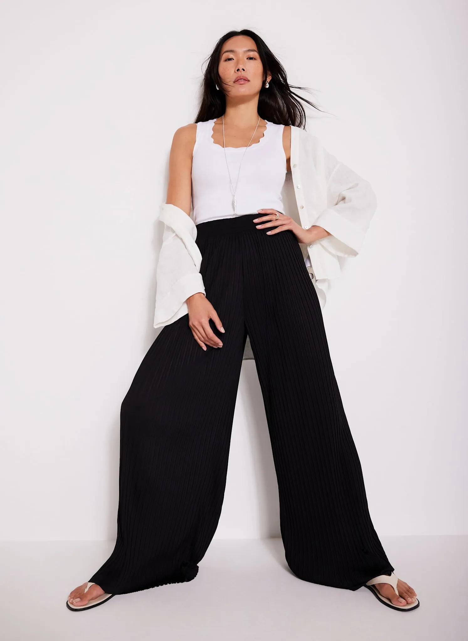 Black Plisse Wide Leg Trousers sold by Mint Velvet