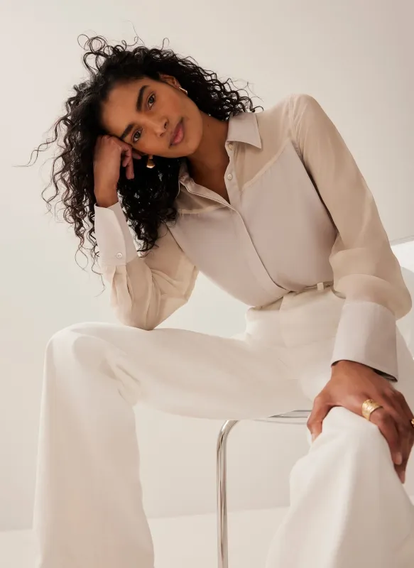 Neutral Satin Long Sleeve Shirt sold by Mint Velvet