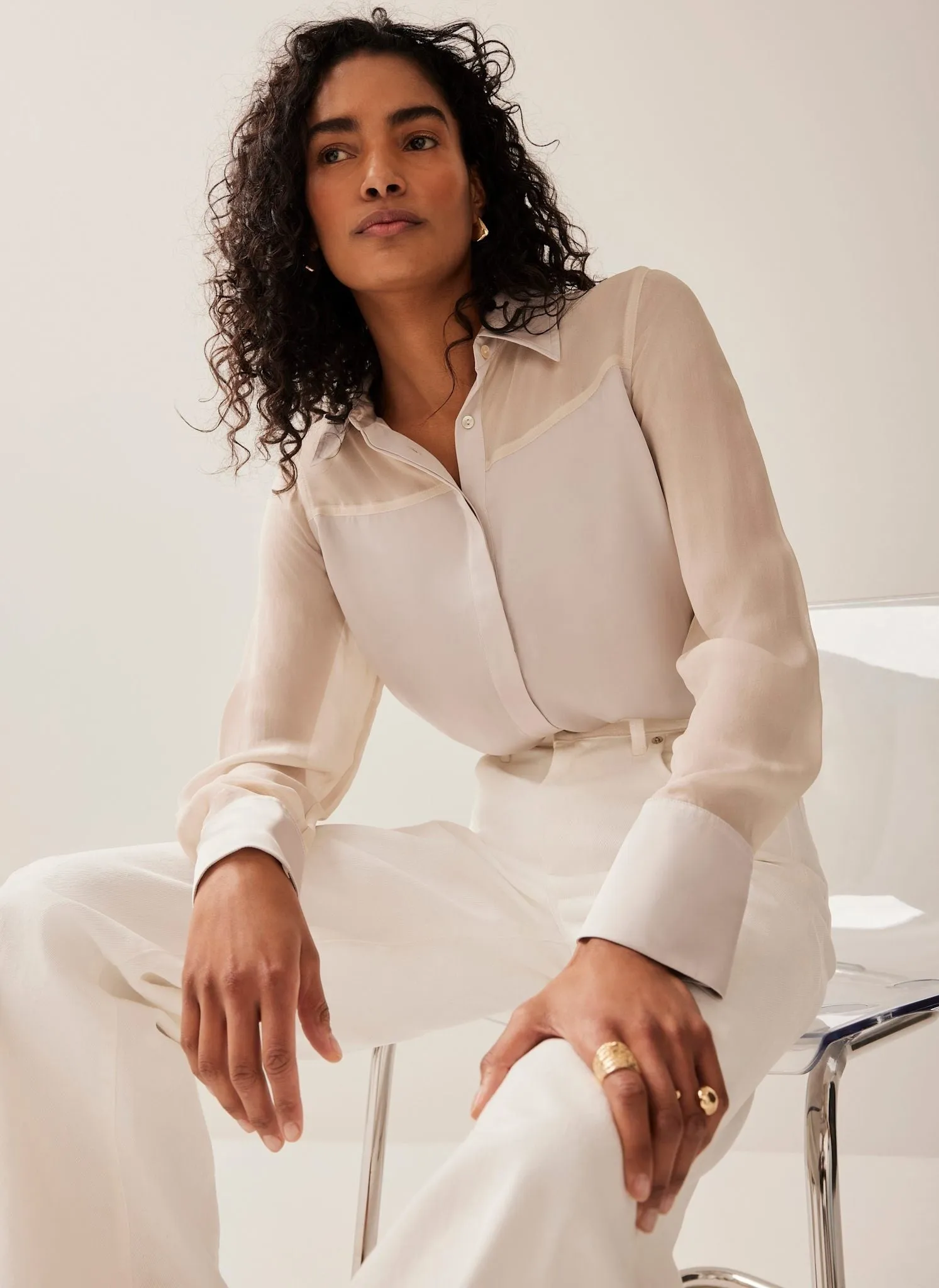 Neutral Satin Long Sleeve Shirt sold by Mint Velvet product image thumbnail 2