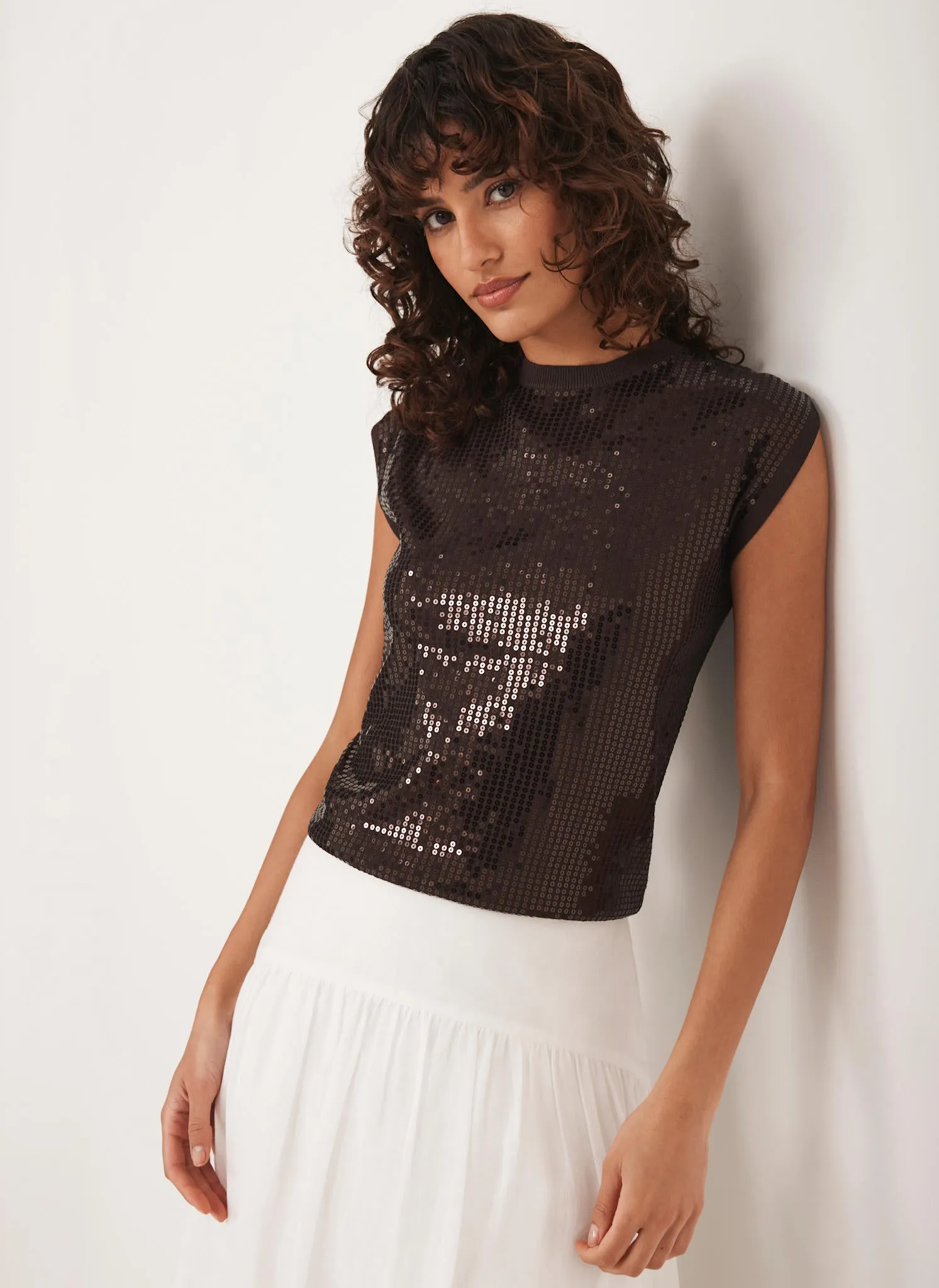 Brown Sequin Knit Top sold by Mint Velvet