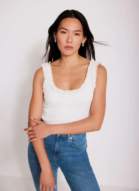 White Ruffle Trim Vest Top sold by Mint Velvet