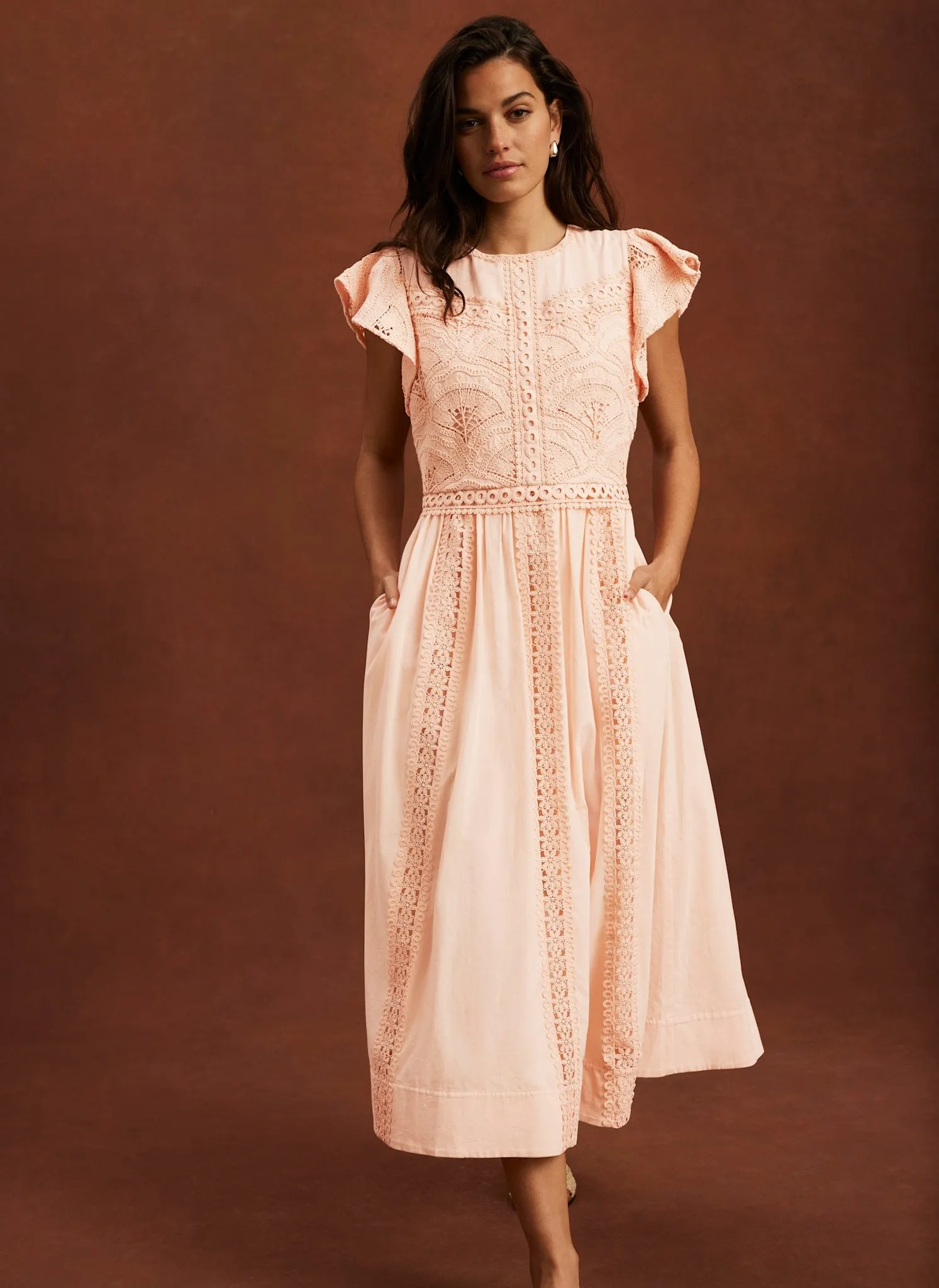Pink Crochet Cotton Midi Dress sold by Mint Velvet product image thumbnail 2