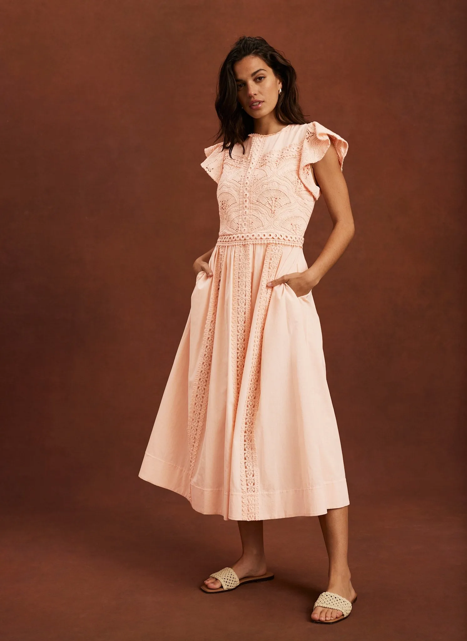 Pink Crochet Cotton Midi Dress sold by Mint Velvet