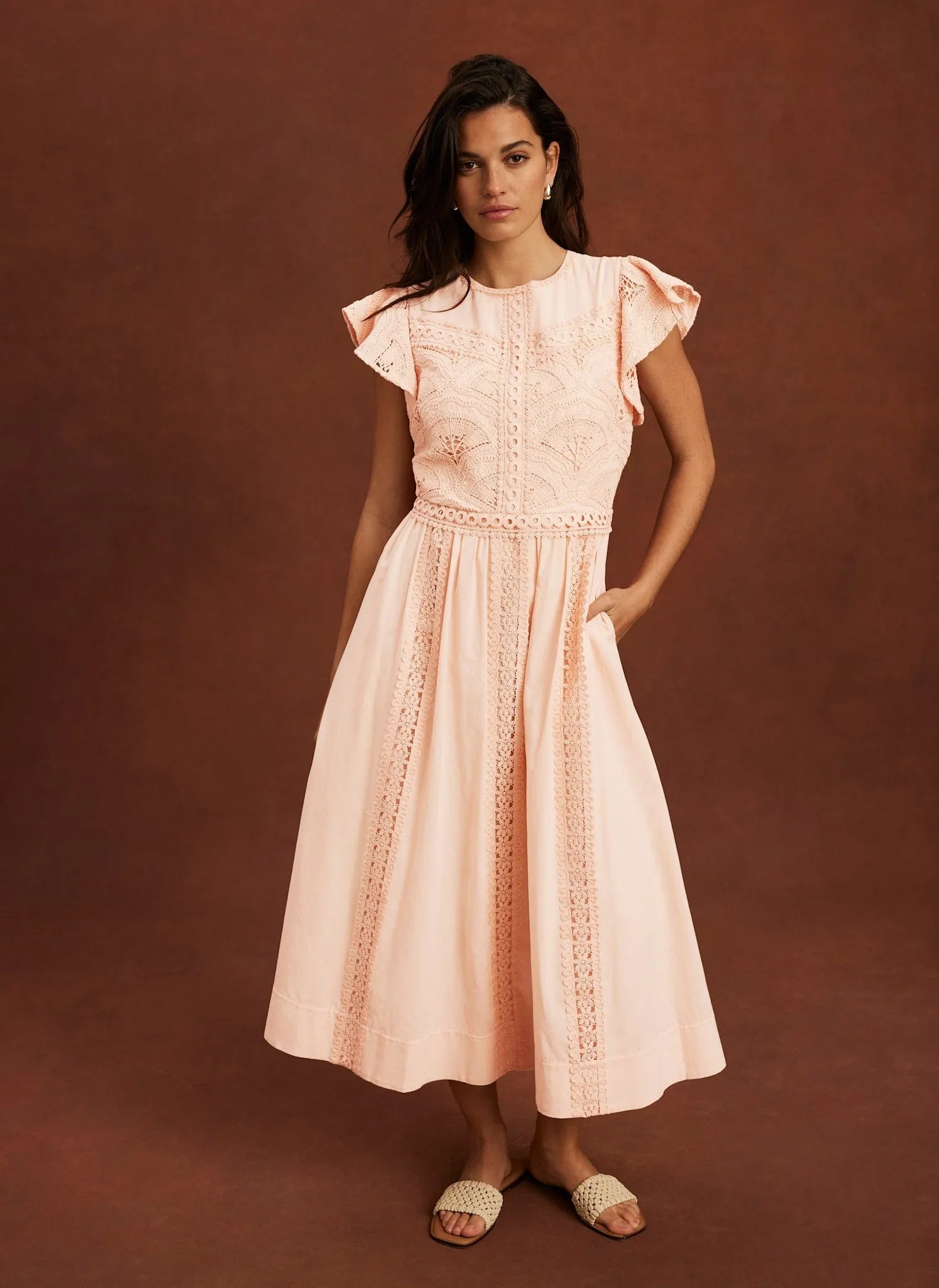 Pink Crochet Cotton Midi Dress sold by Mint Velvet product image thumbnail 3