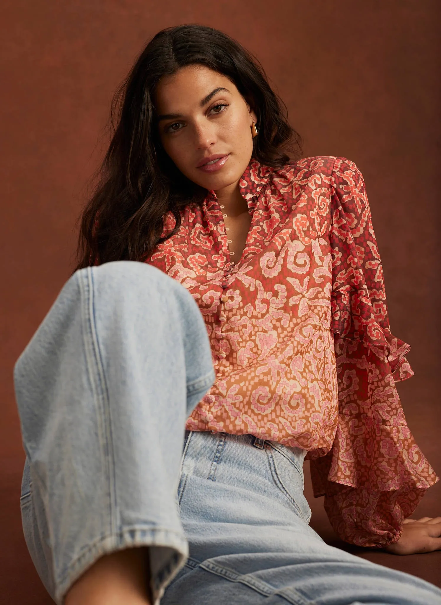 Orange Printed Cotton Blouse sold by Mint Velvet