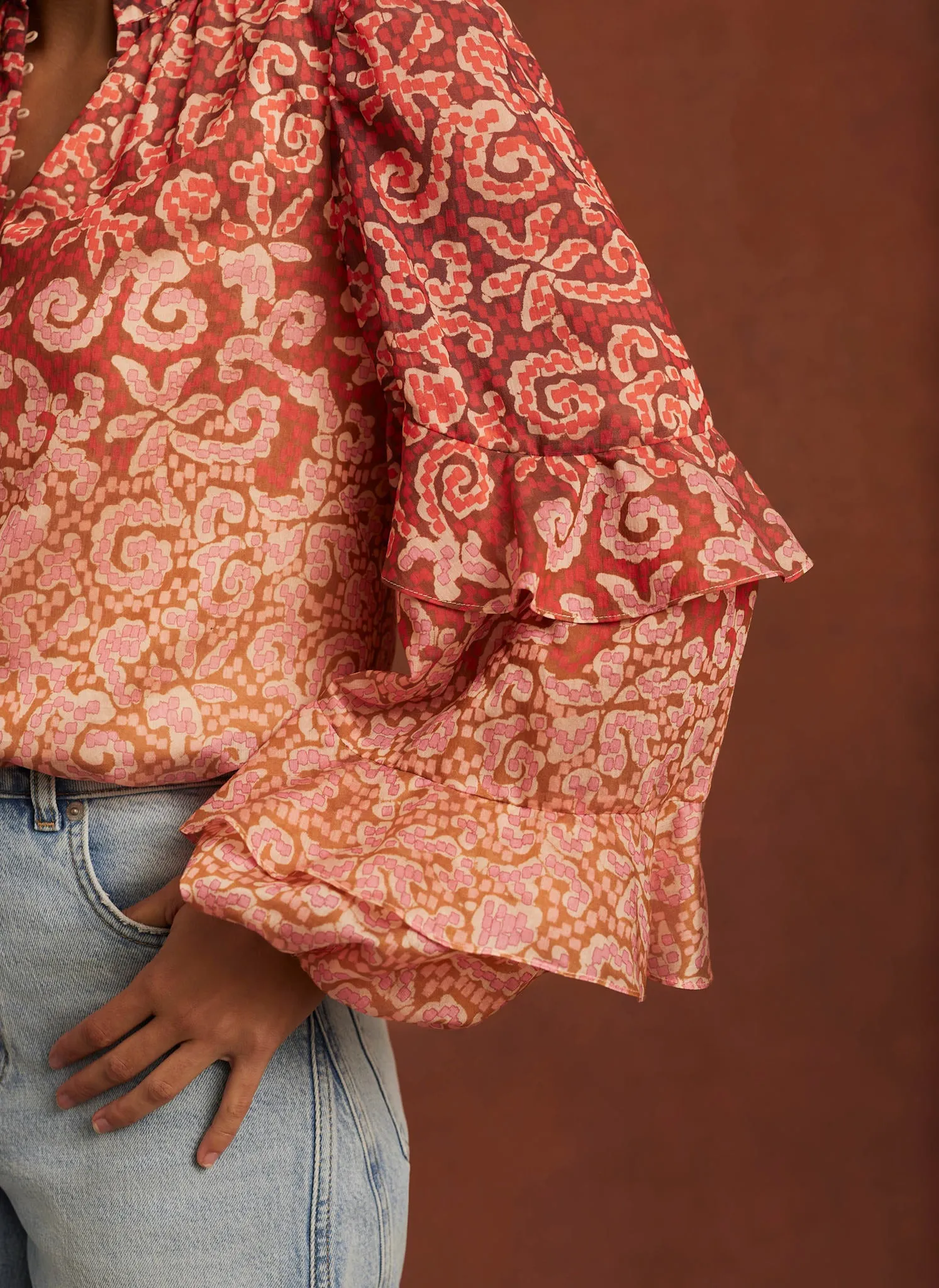 Orange Printed Cotton Blouse sold by Mint Velvet product image thumbnail 4