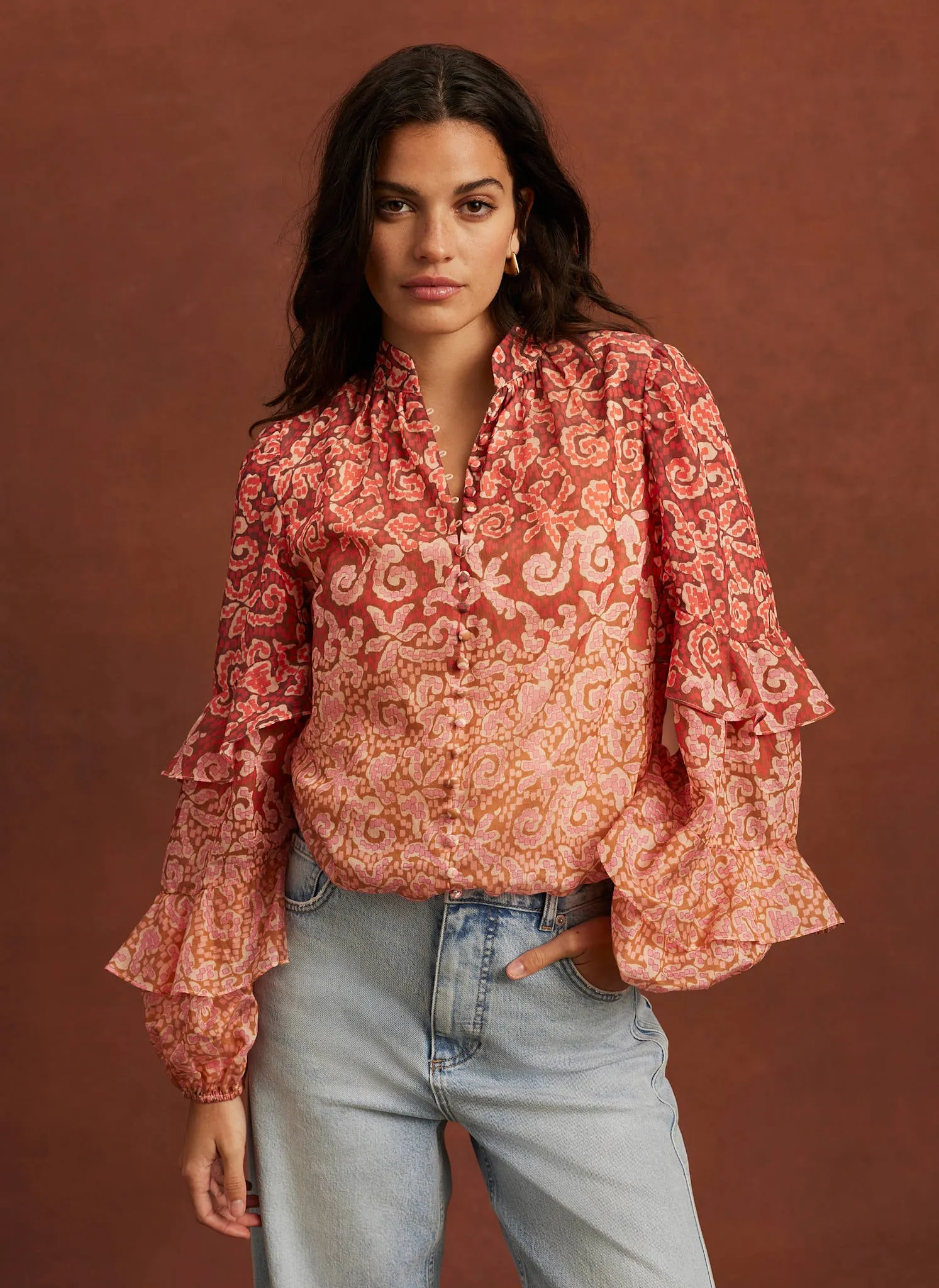 Orange Printed Cotton Blouse sold by Mint Velvet product image thumbnail 3