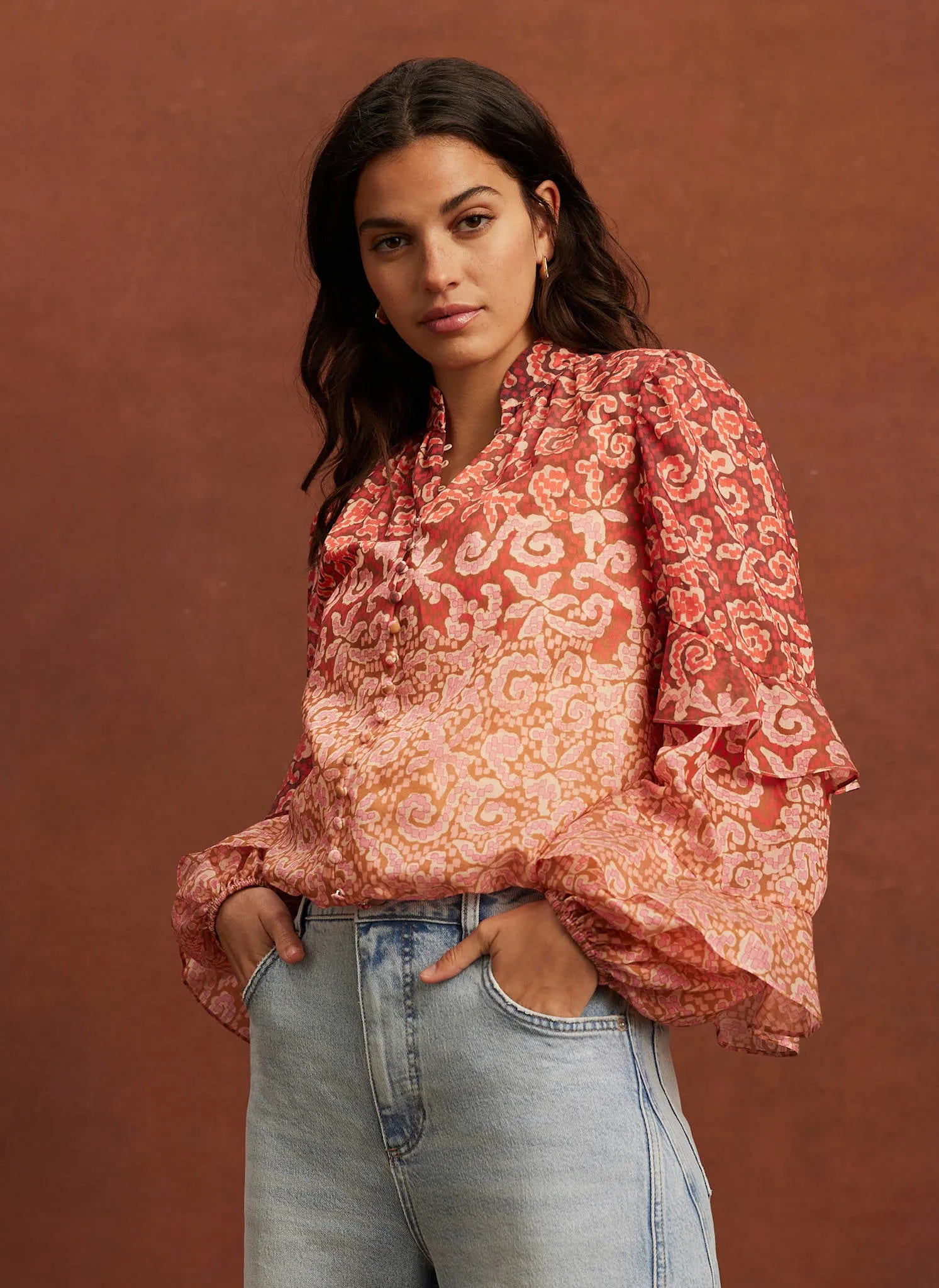 Orange Printed Cotton Blouse sold by Mint Velvet product image thumbnail 2