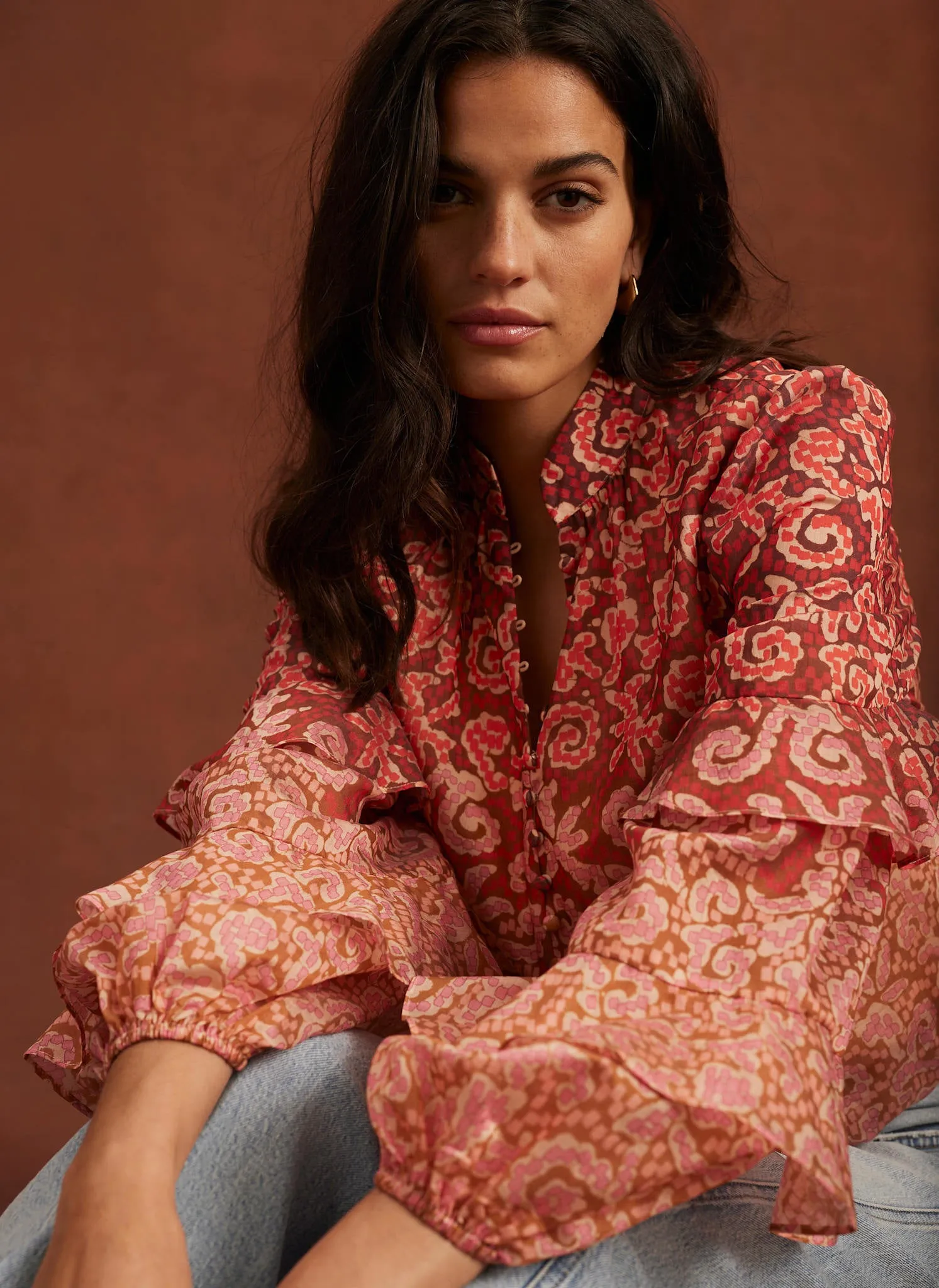 Orange Printed Cotton Blouse sold by Mint Velvet product image thumbnail 5