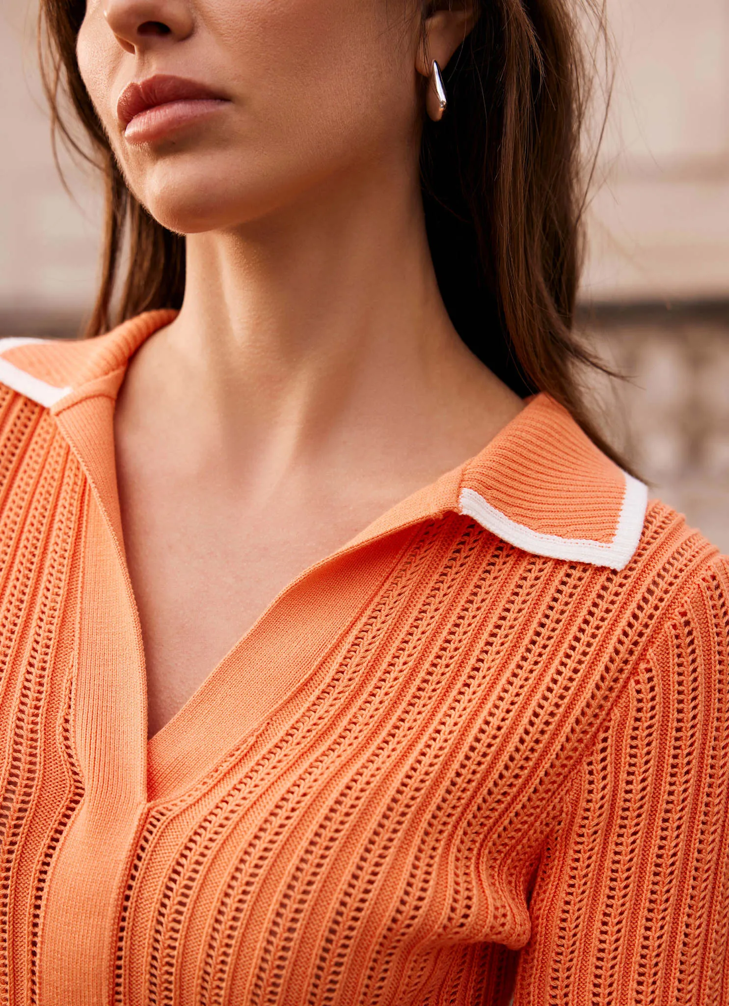 Orange Cotton Blend Polo Top sold by Mint Velvet product image thumbnail 3