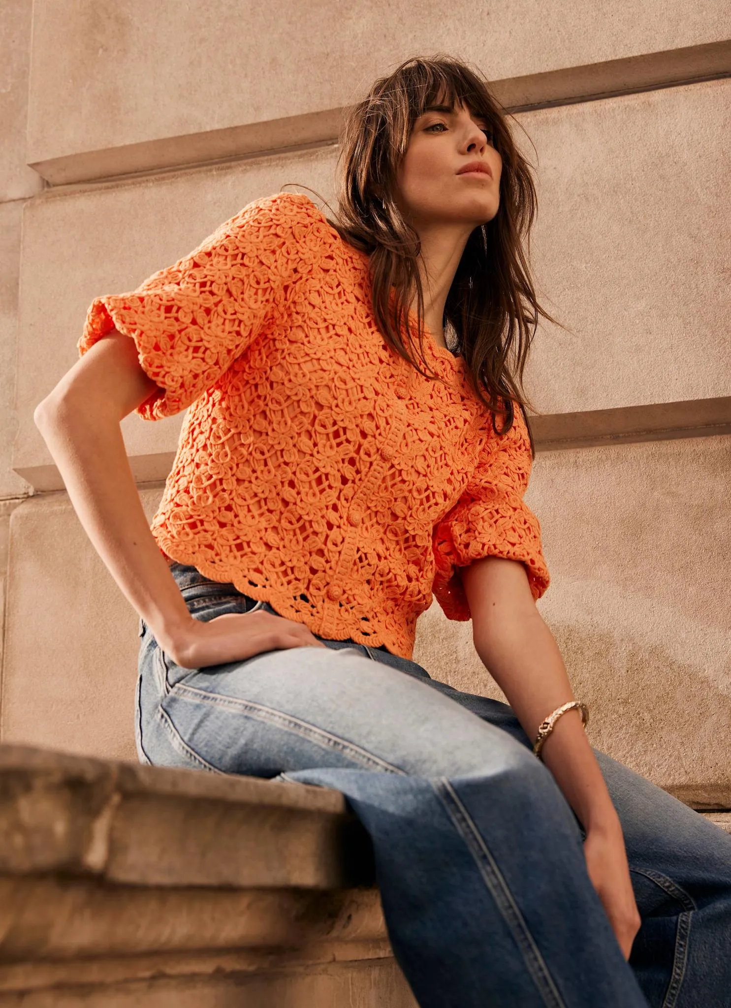 Orange Crochet Knit Top sold by Mint Velvet