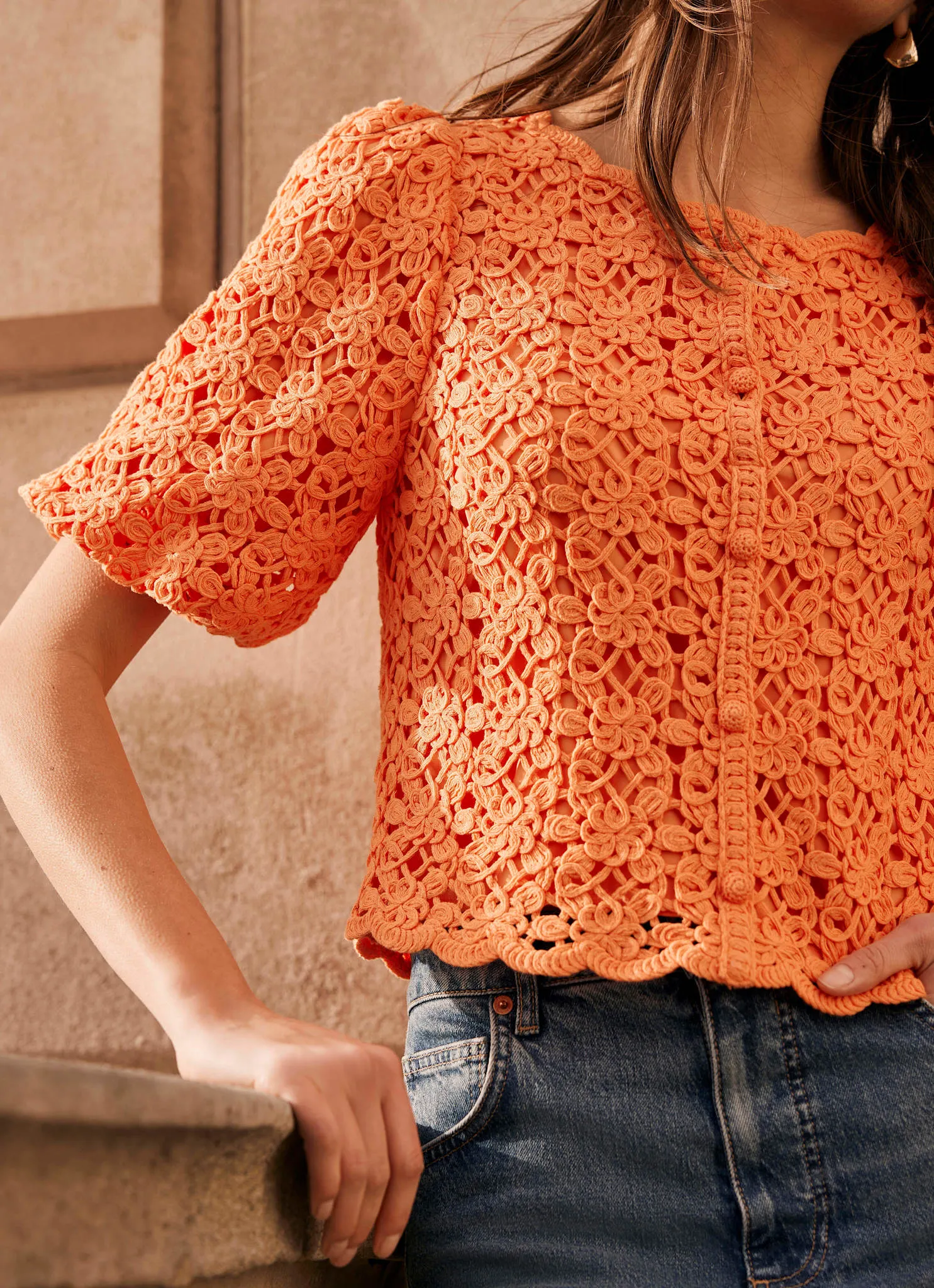 Orange Crochet Knit Top sold by Mint Velvet product image thumbnail 3