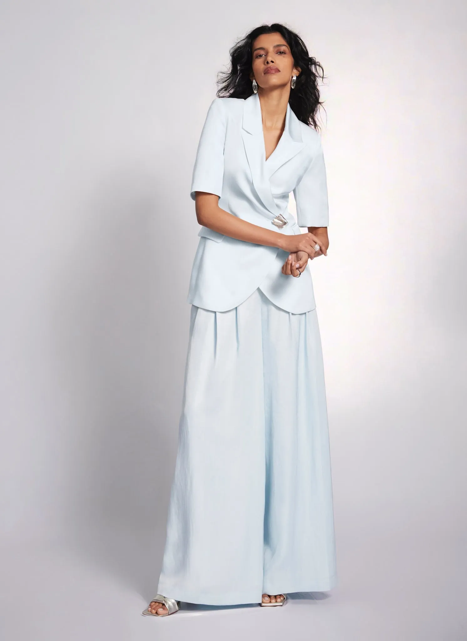 Blue Pleated Wide Trousers sold by Mint Velvet product image thumbnail 4