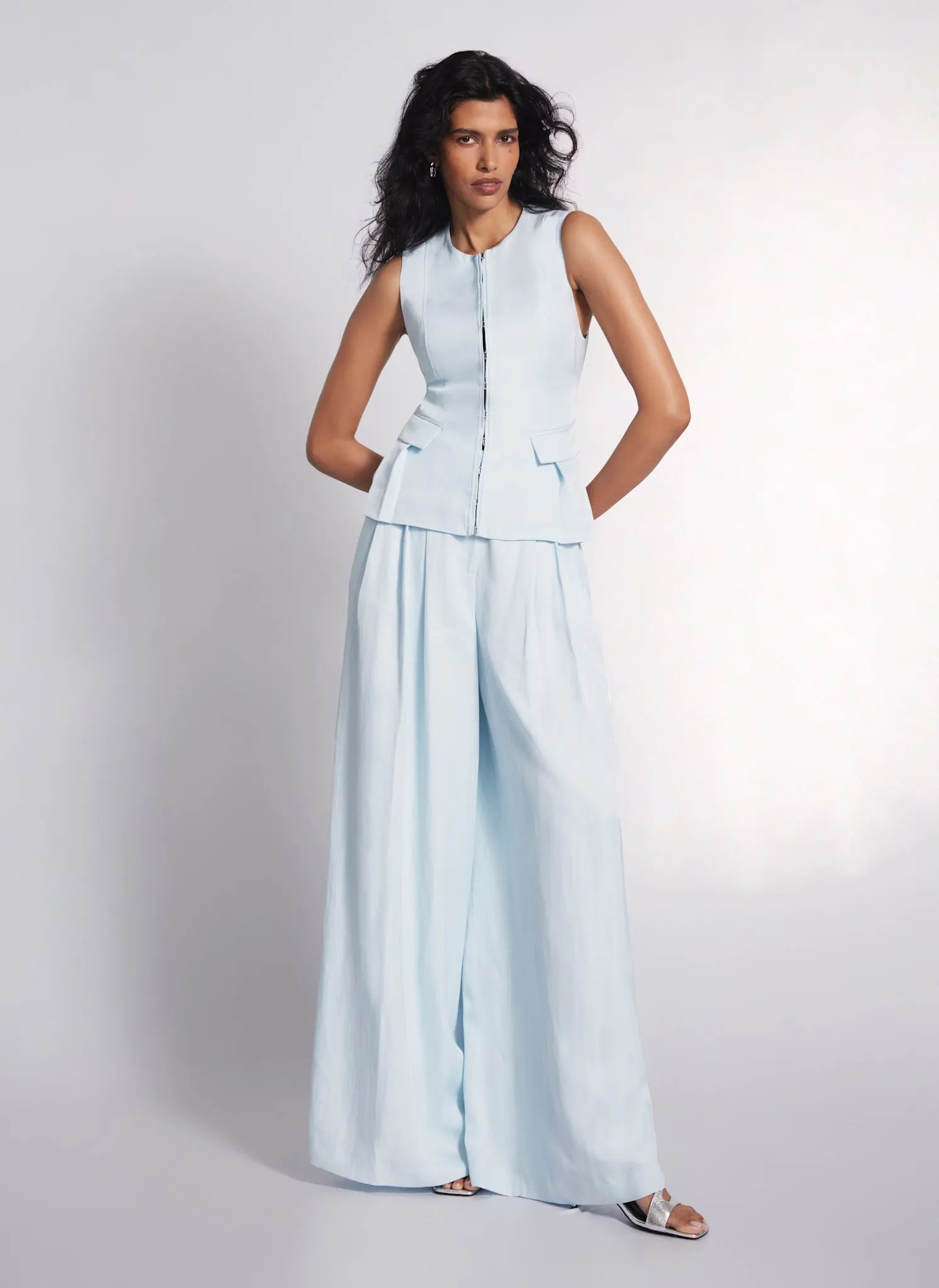 Blue Pleated Wide Trousers sold by Mint Velvet