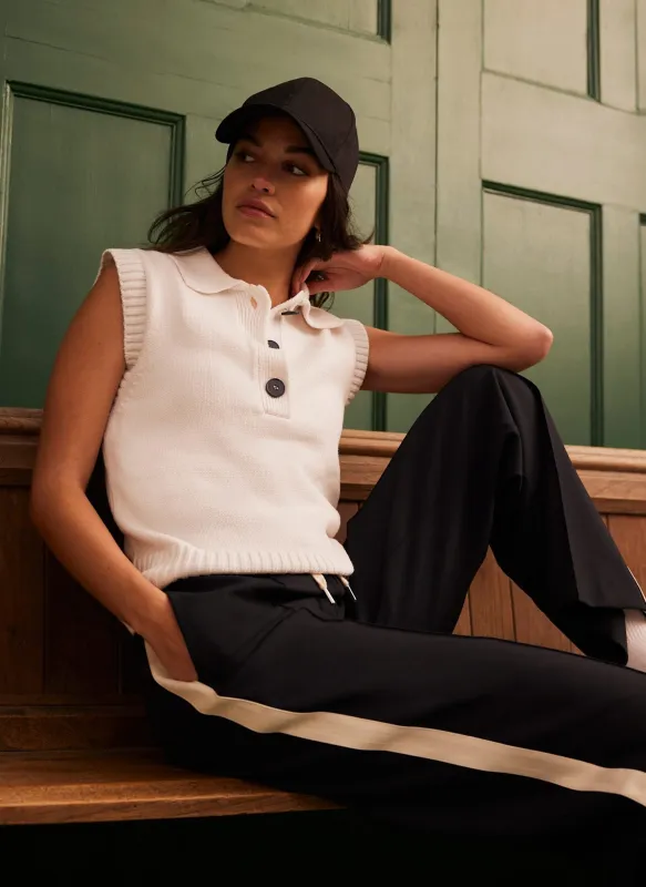 White Cotton Knit Polo Top sold by Mint Velvet