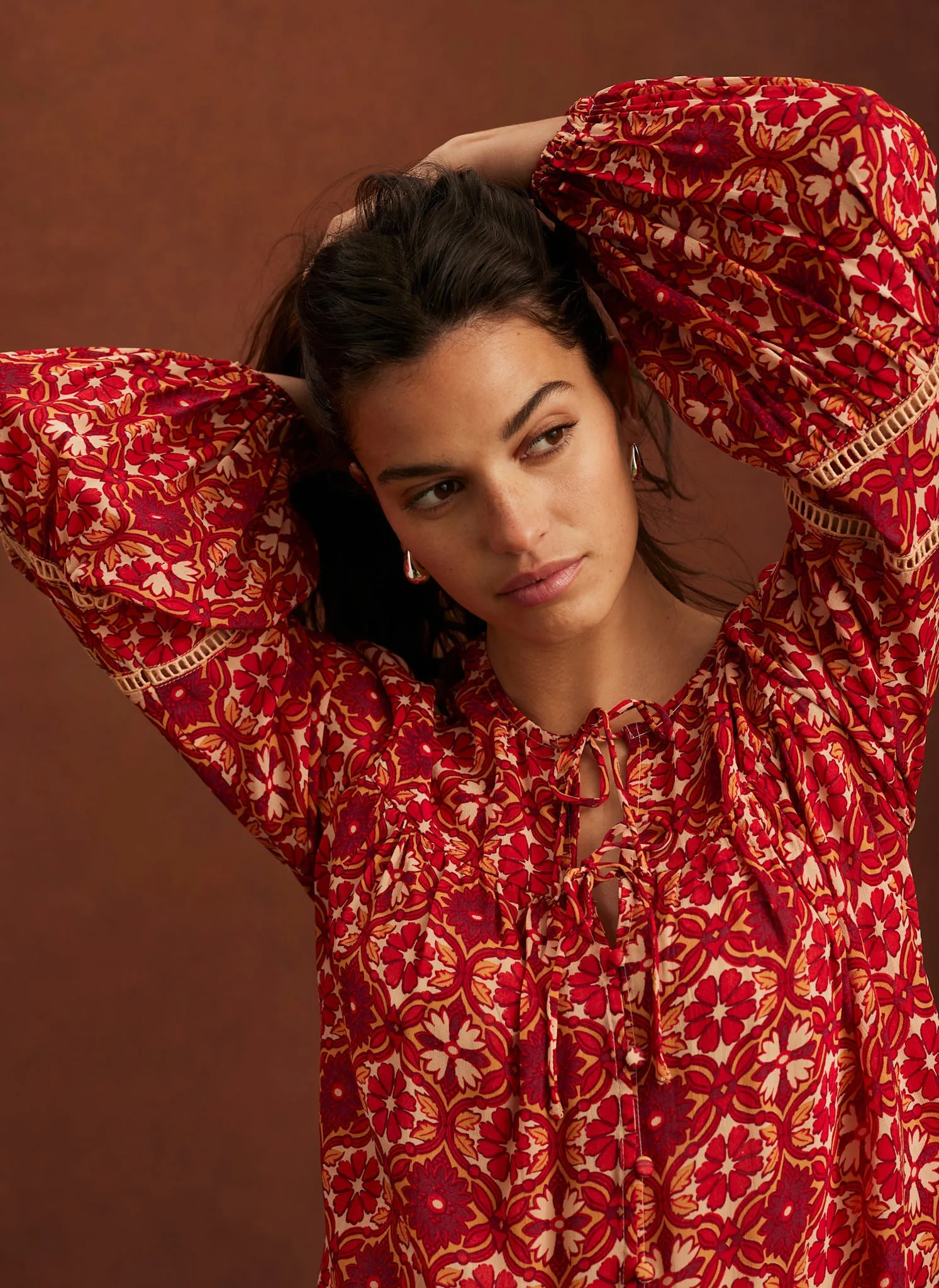 Orange Floral Print Boho Blouse sold by Mint Velvet product image thumbnail 2