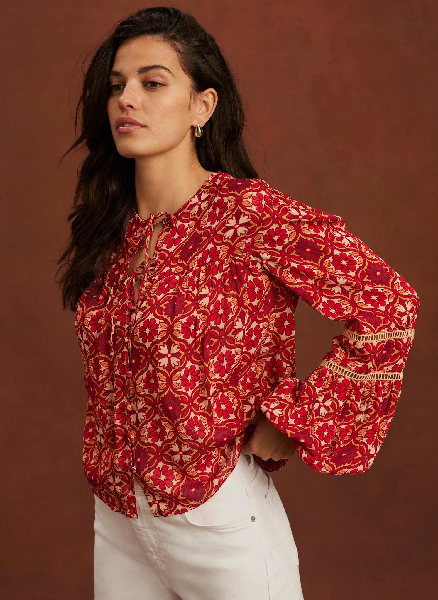 Orange Floral Print Boho Blouse sold by Mint Velvet product image thumbnail 3