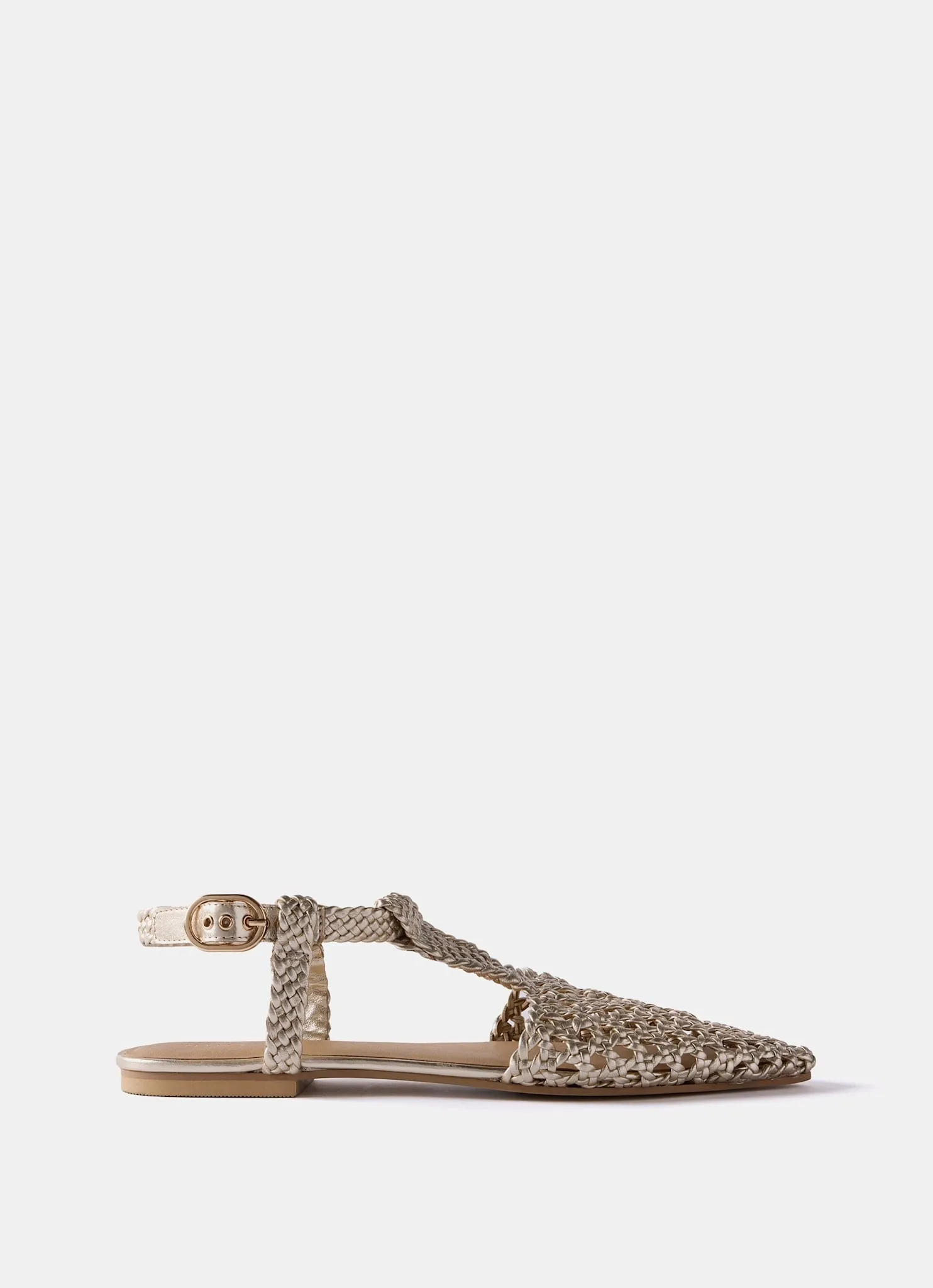 Layla Gold Leather Woven Flat Shoes sold by Mint Velvet