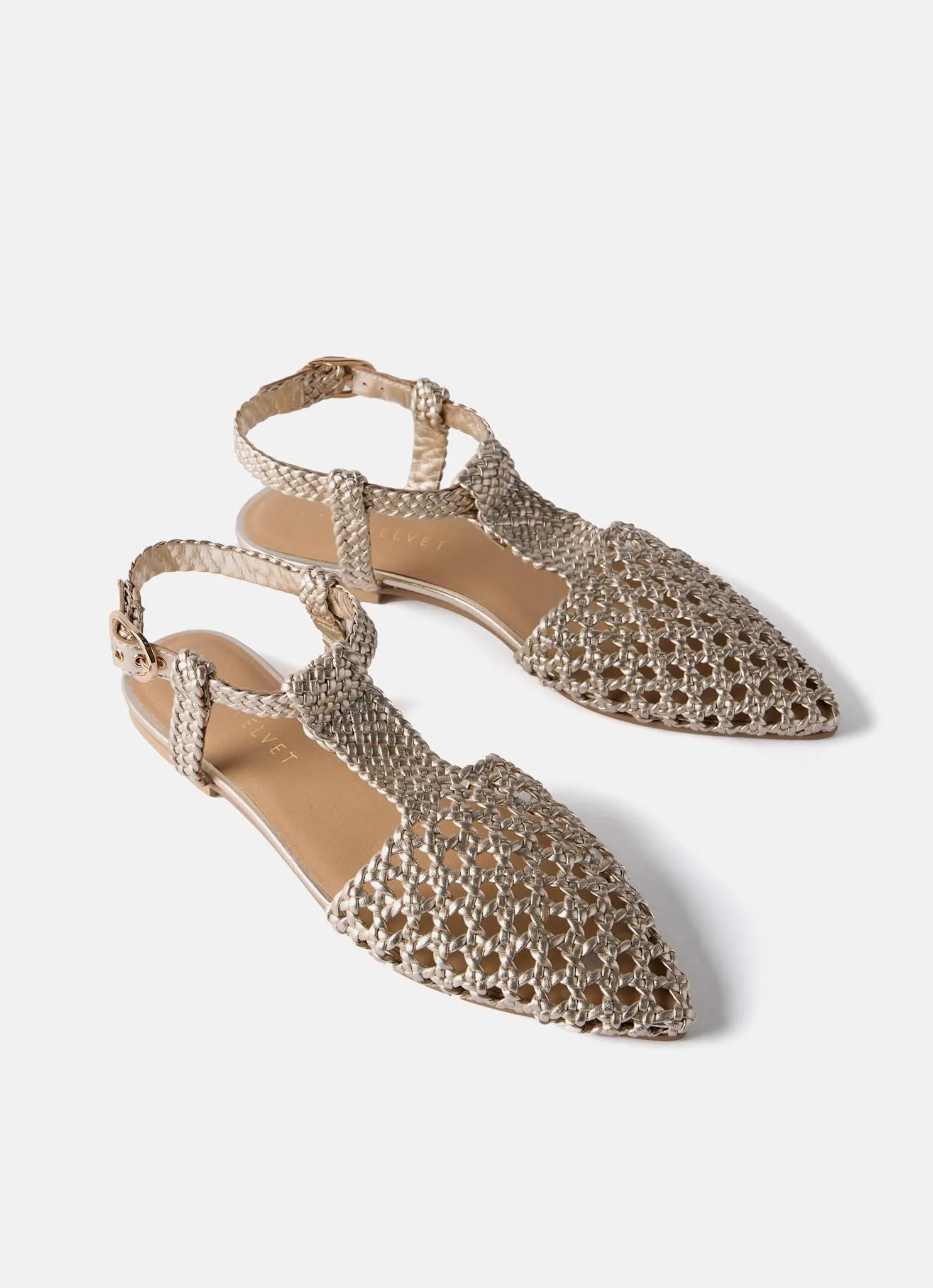 Layla Gold Leather Woven Flat Shoes sold by Mint Velvet product image thumbnail 2